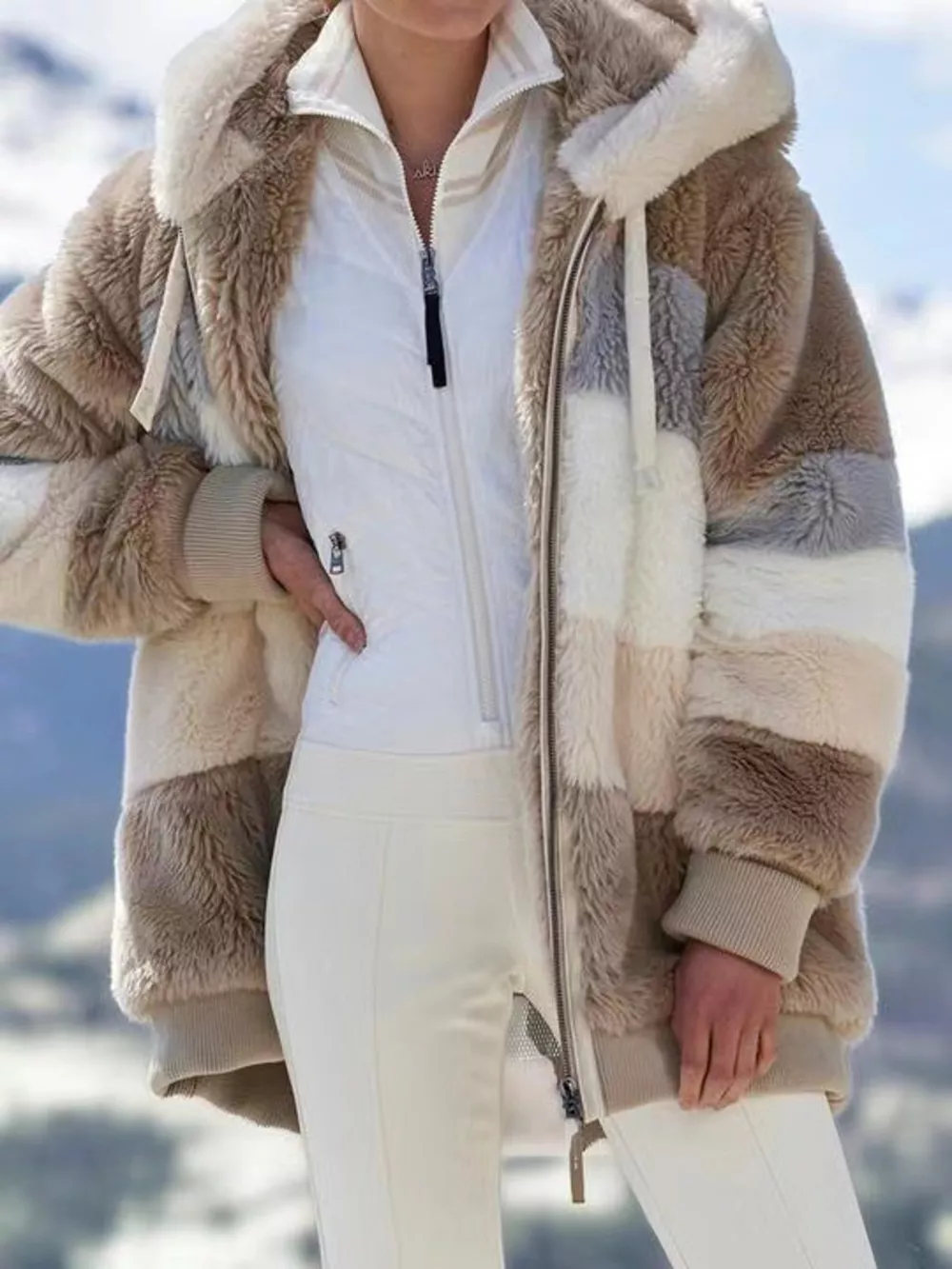 Full Size Fuzzy Zip Up Hooded Outerwear Plus Size, image 11