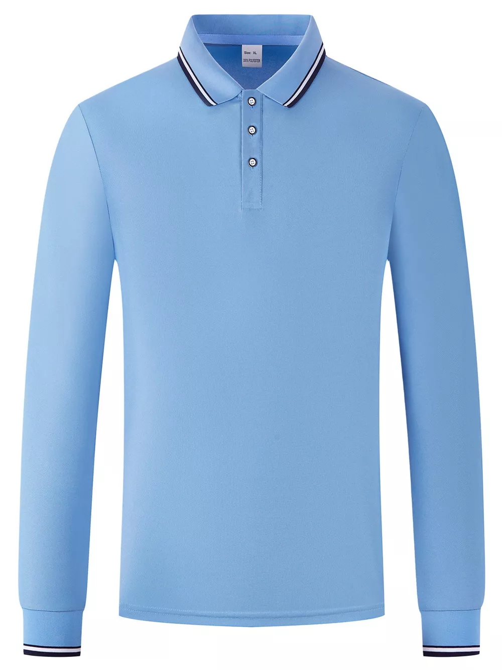 Men's Full Size Classic Long-Sleeve Polo with Striped Collar Plus Size, image 11