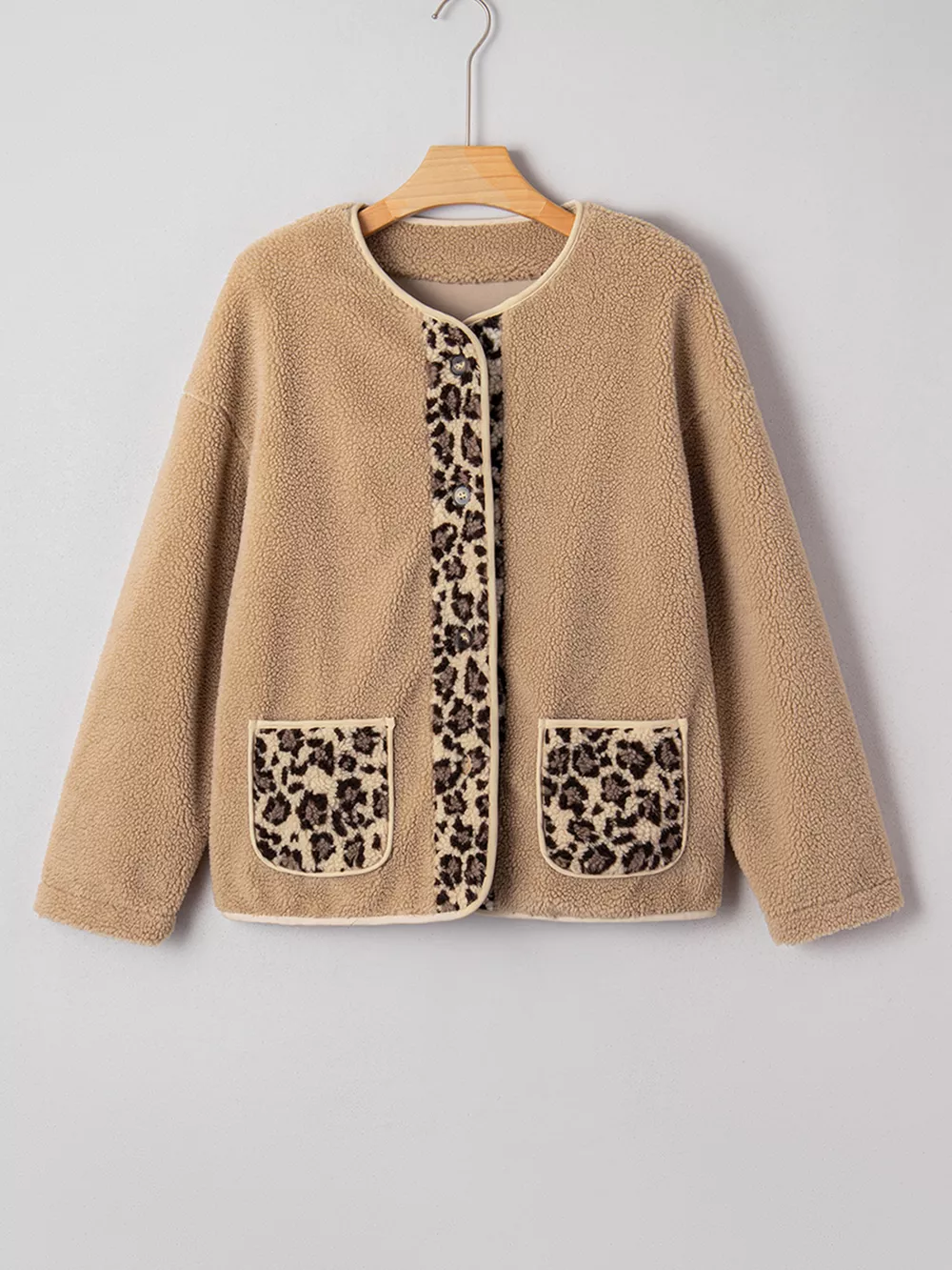 Casual Leopard Print Accent Plush Jacket with Pockets, image 9