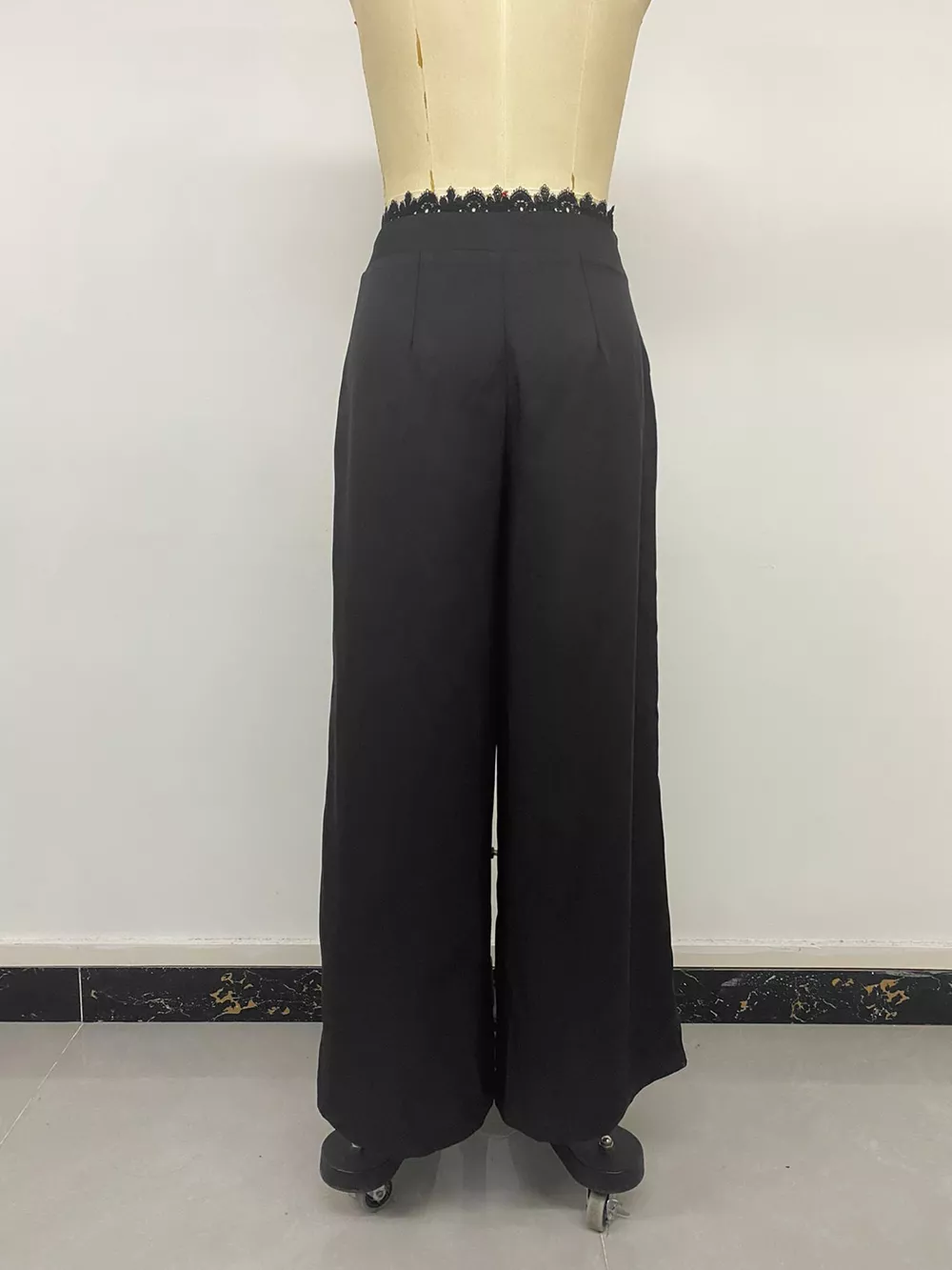 High-Waisted Wide-Leg Lace-Trimmed Pants, image 12