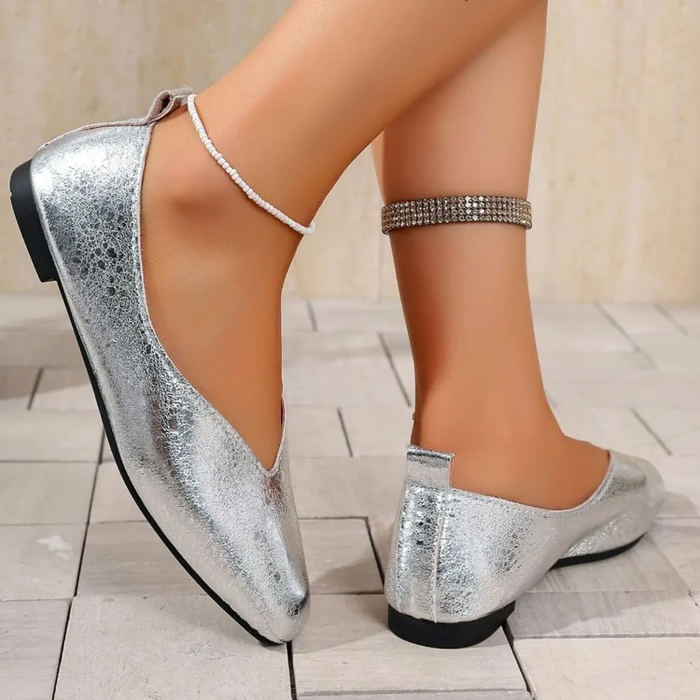 Sparkly Metallic Ballet Flat Loafers, image 6