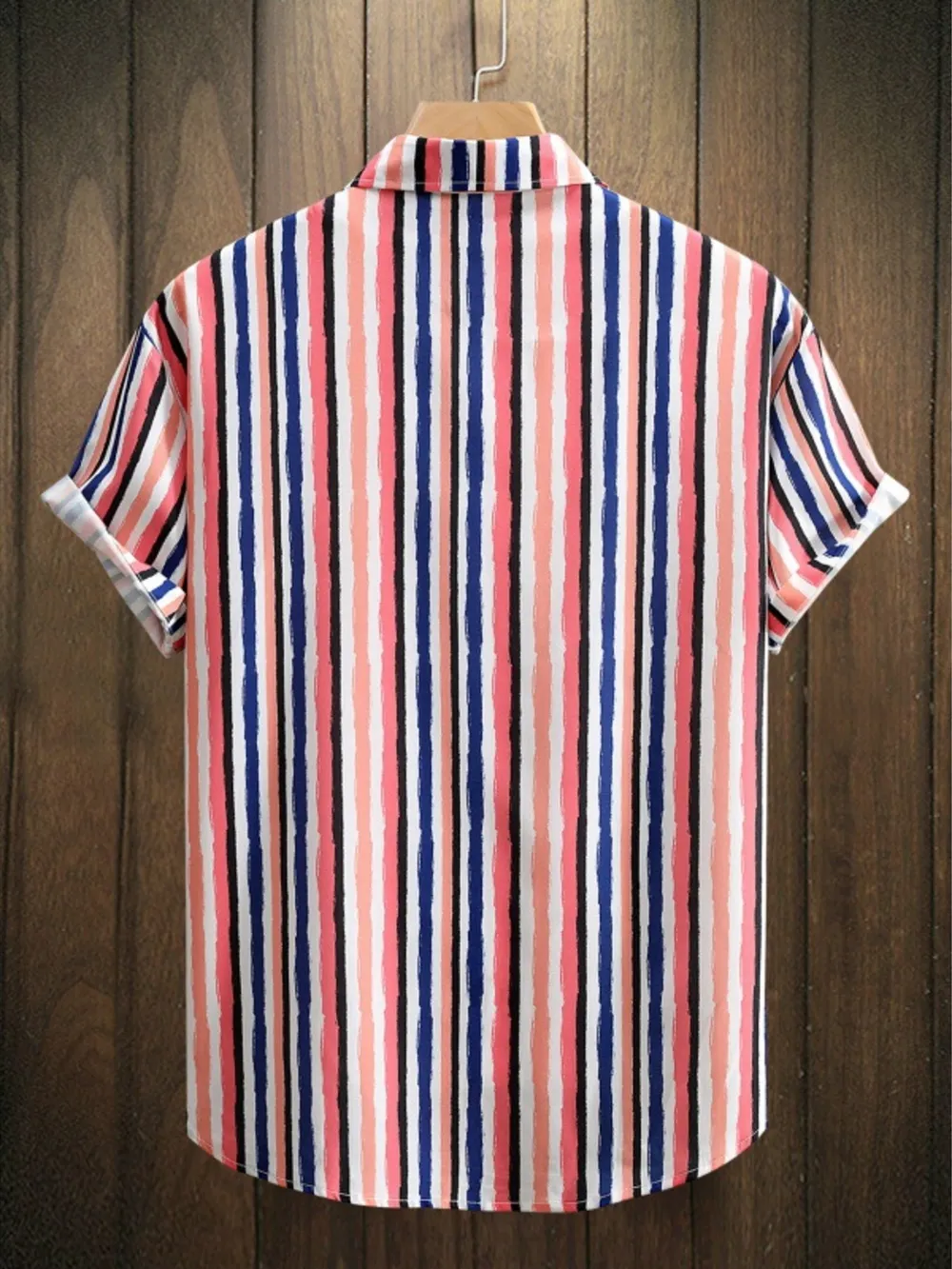 Men's Striped Button Up Short Sleeve Shirt, image 2