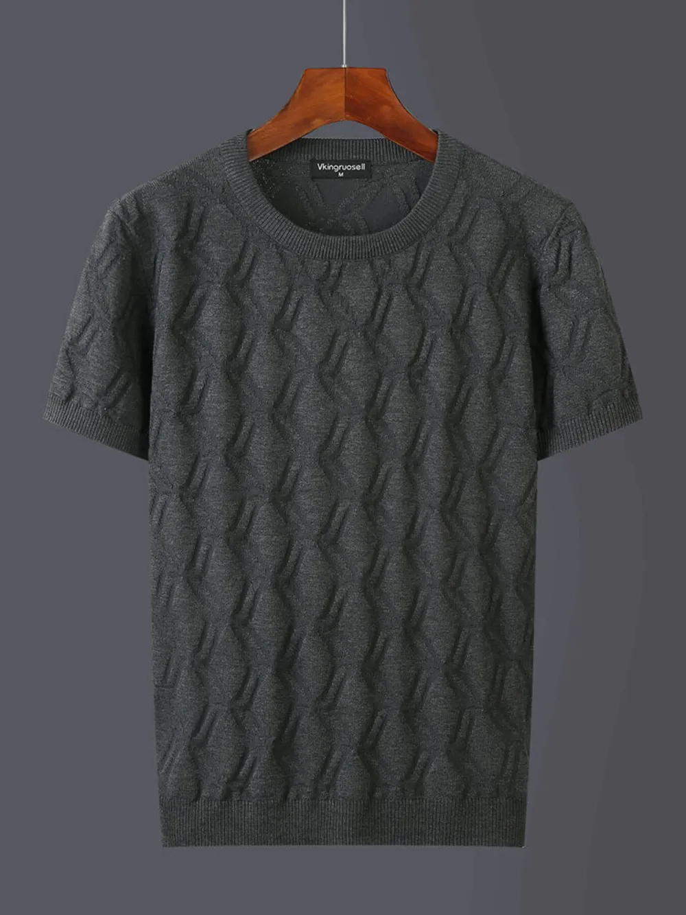 Men's Plus Size Textured Round Neck Short Sleeve Knit Top, image 4