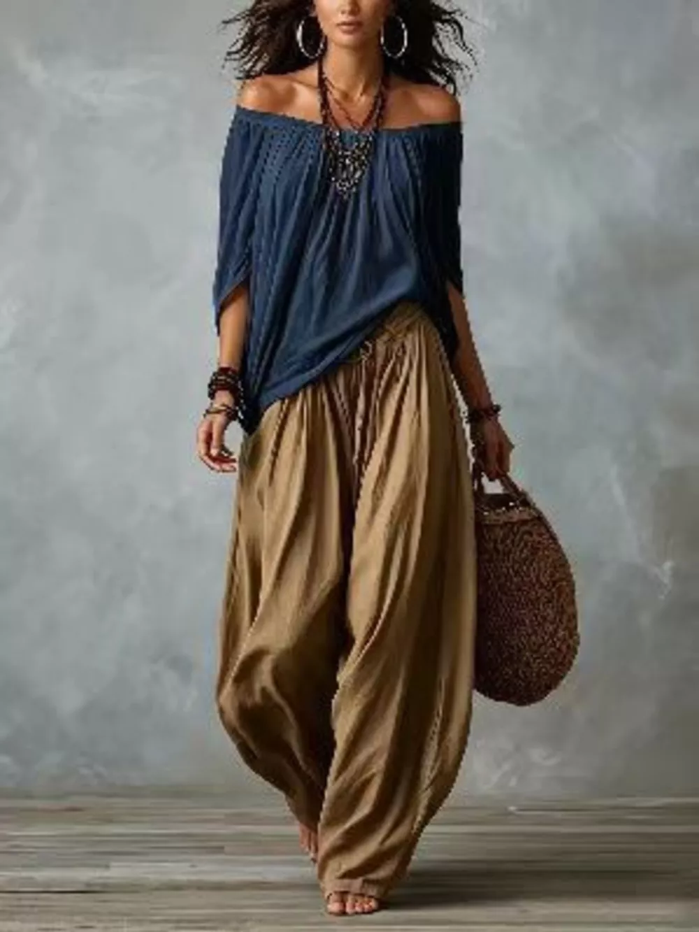 Full Size Off-Shoulder Top and Wide-Leg Harem Pants Set Plus Size, image 7