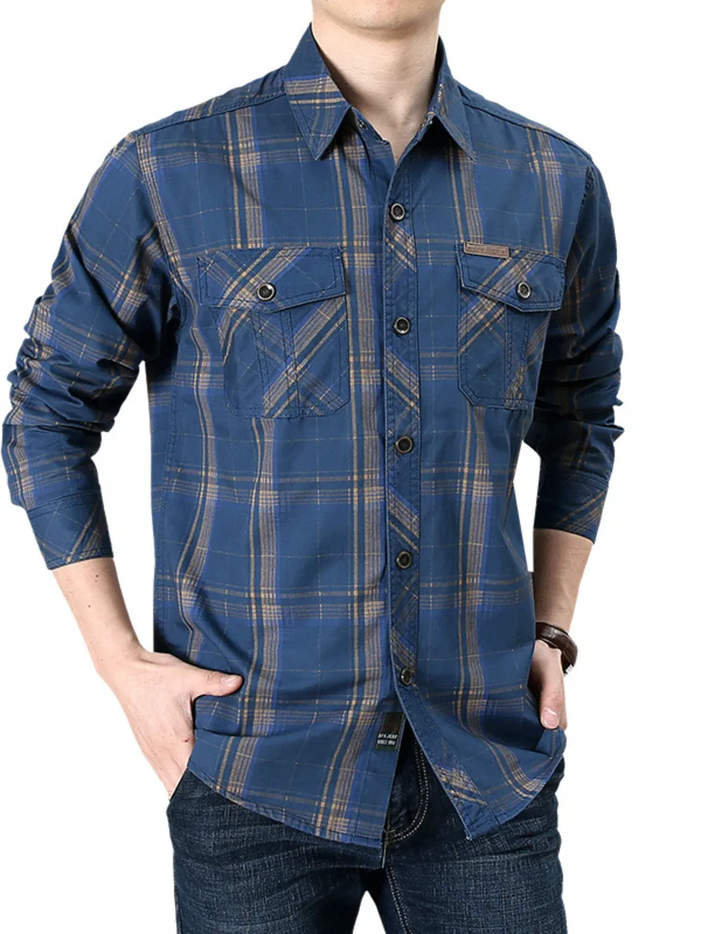 Men's Plus Size Casual Plaid Long Sleeve Shirt, image 2