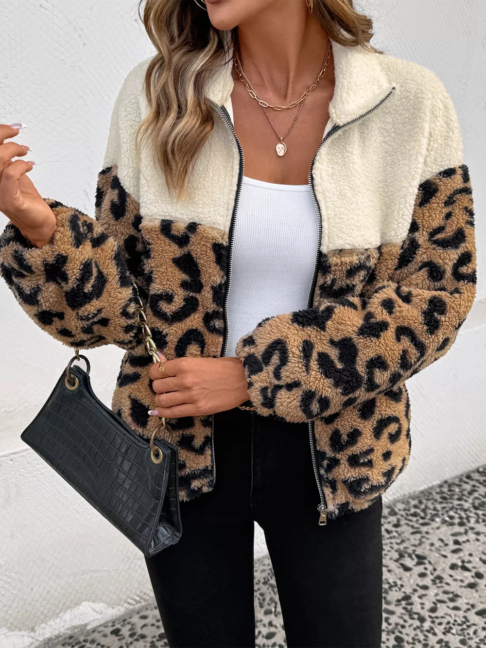 Leopard Zip Up Fleece Jacket