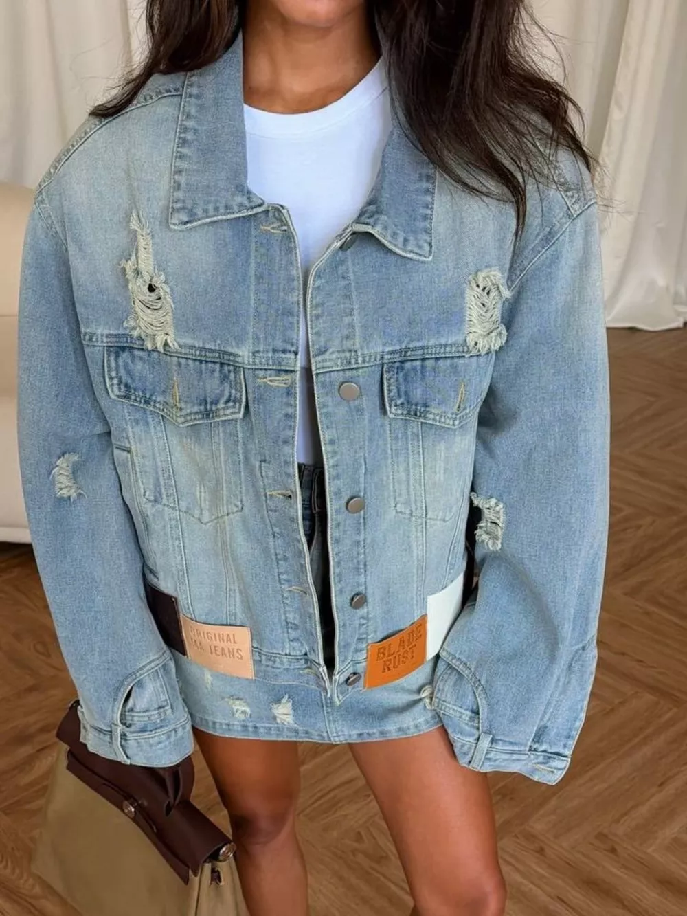 Distressed Denim Jacket and Mini Skirt Set, image 4