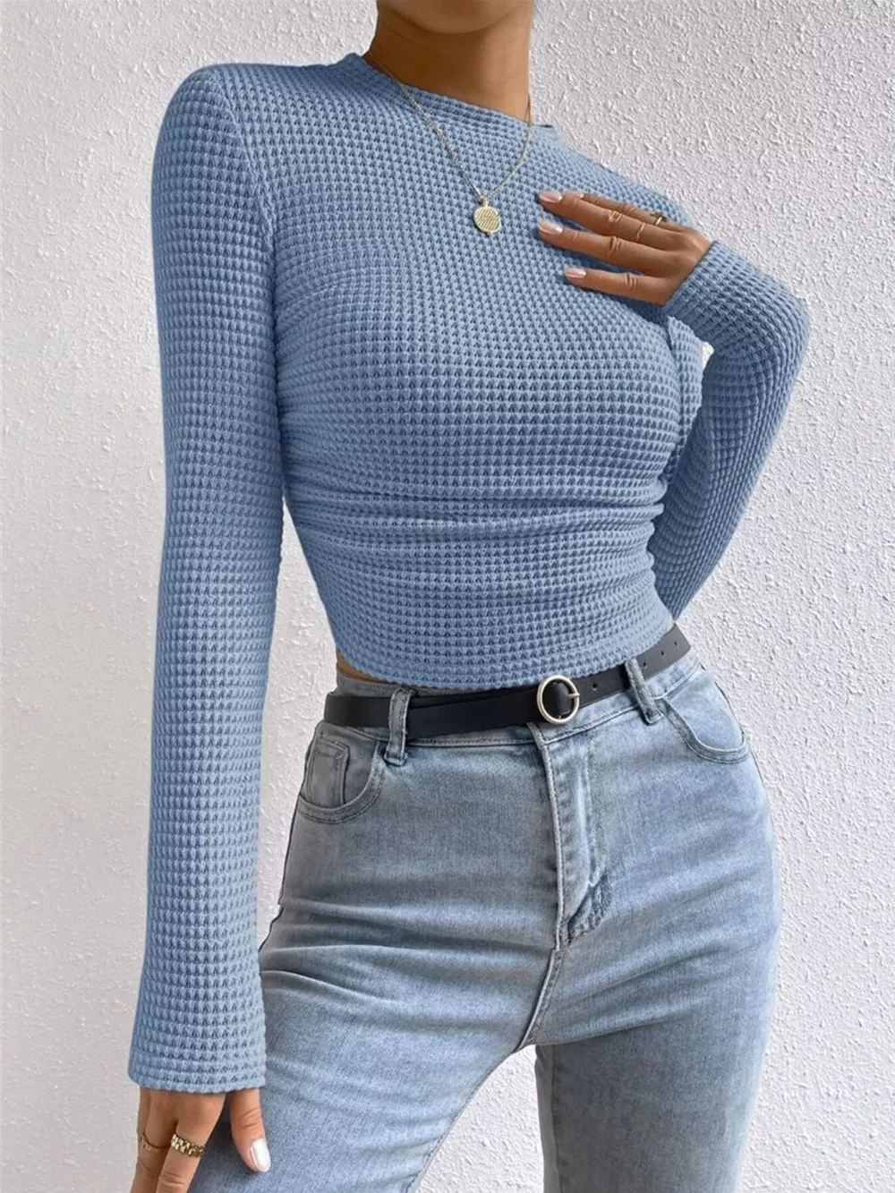 Waffle Knit Long Sleeve T-Shirt, image 12
