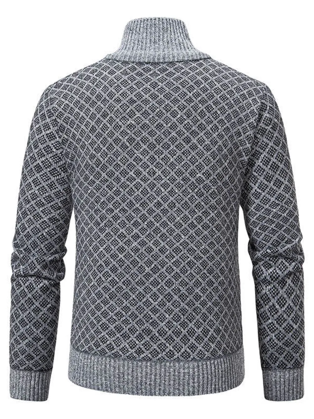 Men's Plus Size Diamond Pattern Zip-Up Knit Cardigan, image 5