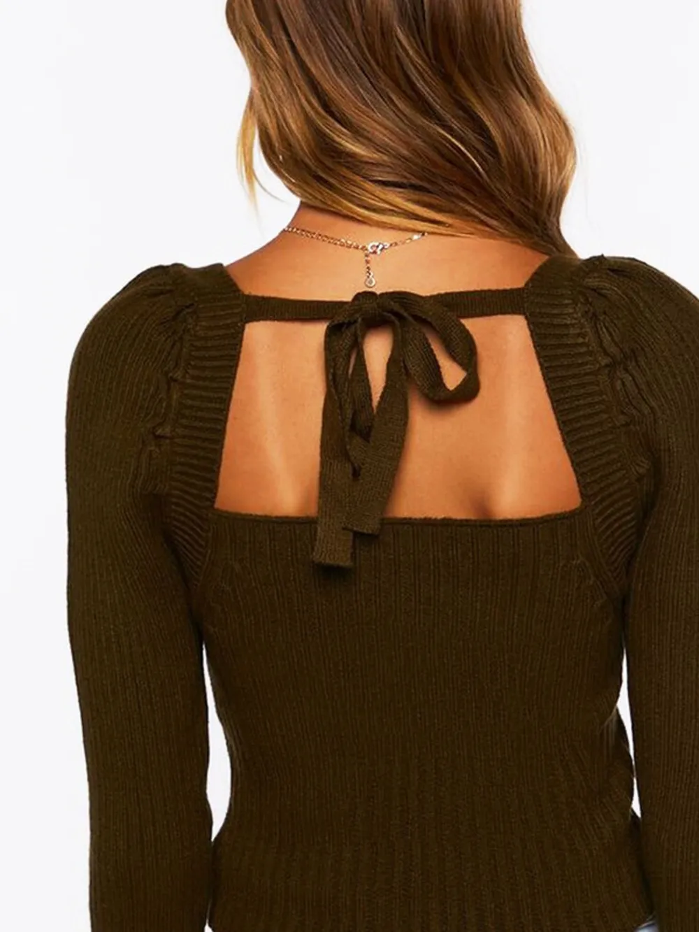 Ribbed Square Neck Long Sleeve Sweater, image 11