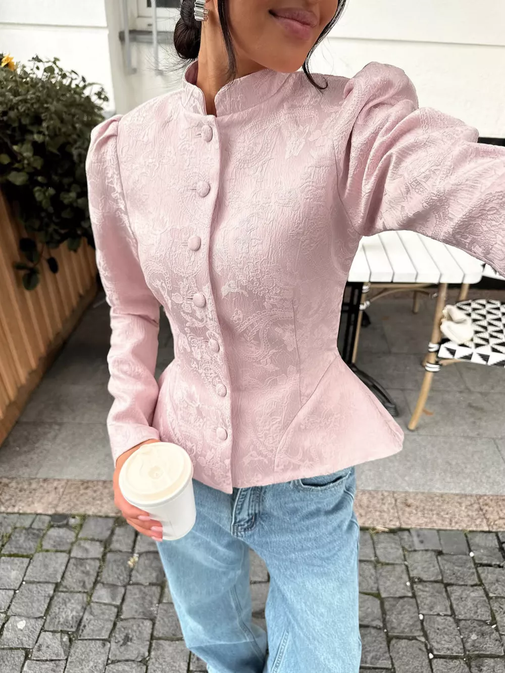 Jacquard Peplum Puff Sleeve Outerwear, image 15