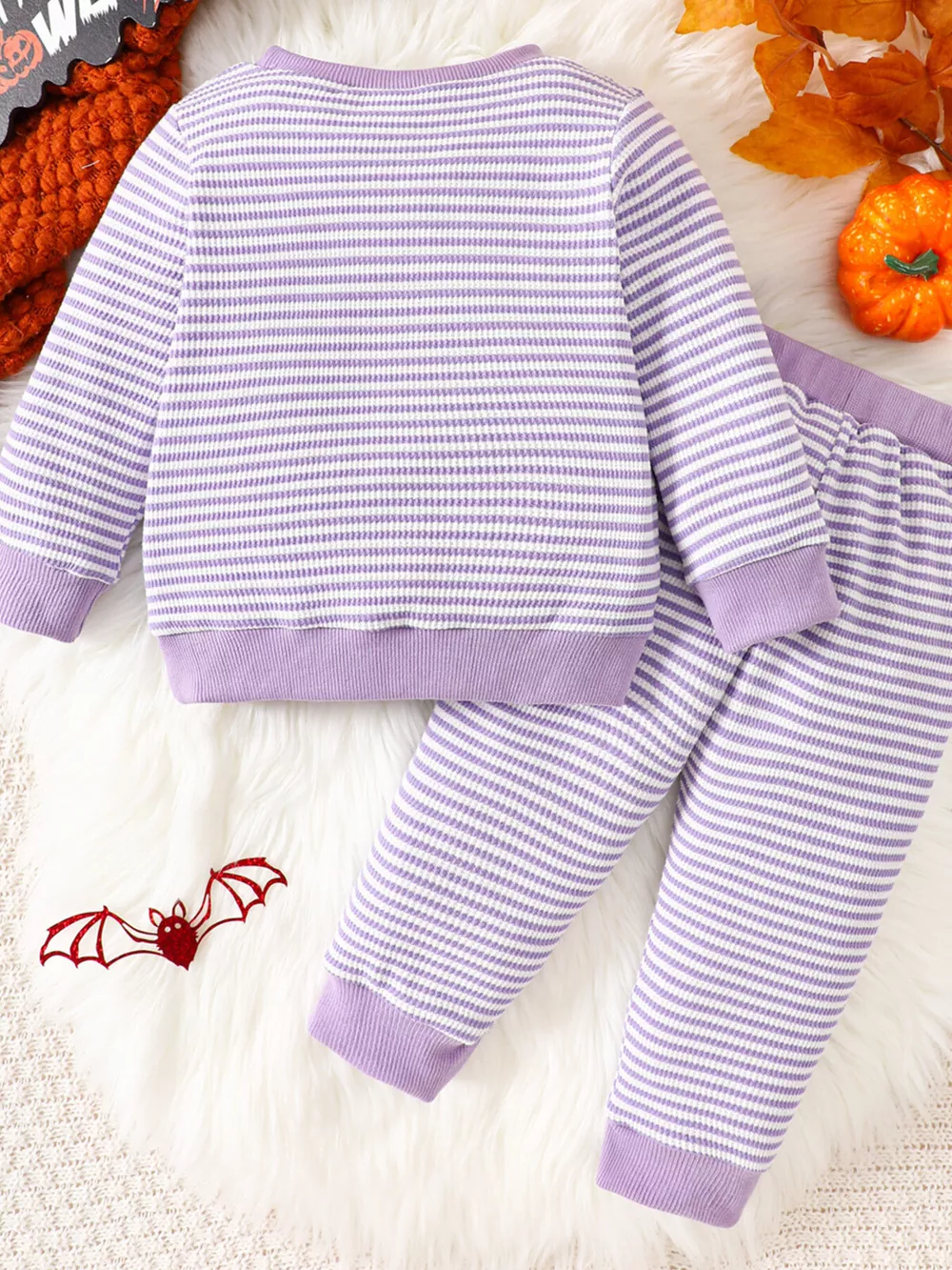 Children's Halloween Pumpkin Striped Long Sleeve Pajama Set, image 13
