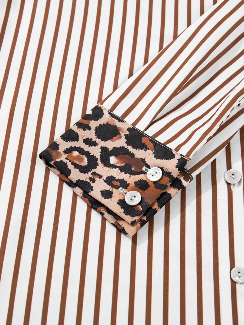 Striped Leopard Print Button Up Shirt Dress, image 5