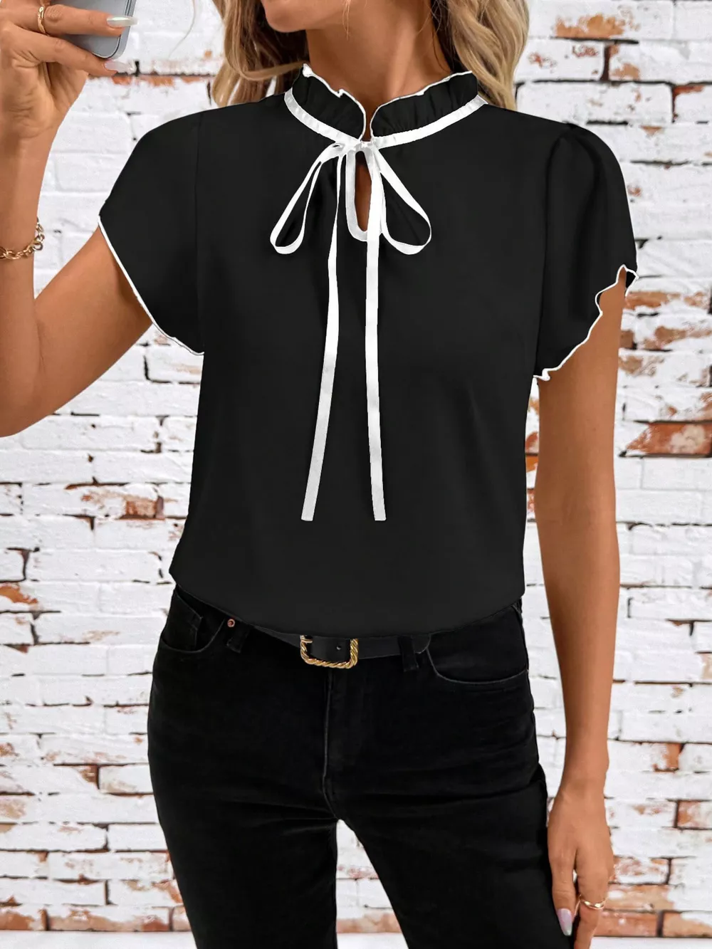 Tie Neck Short Sleeve Blouse, image 19
