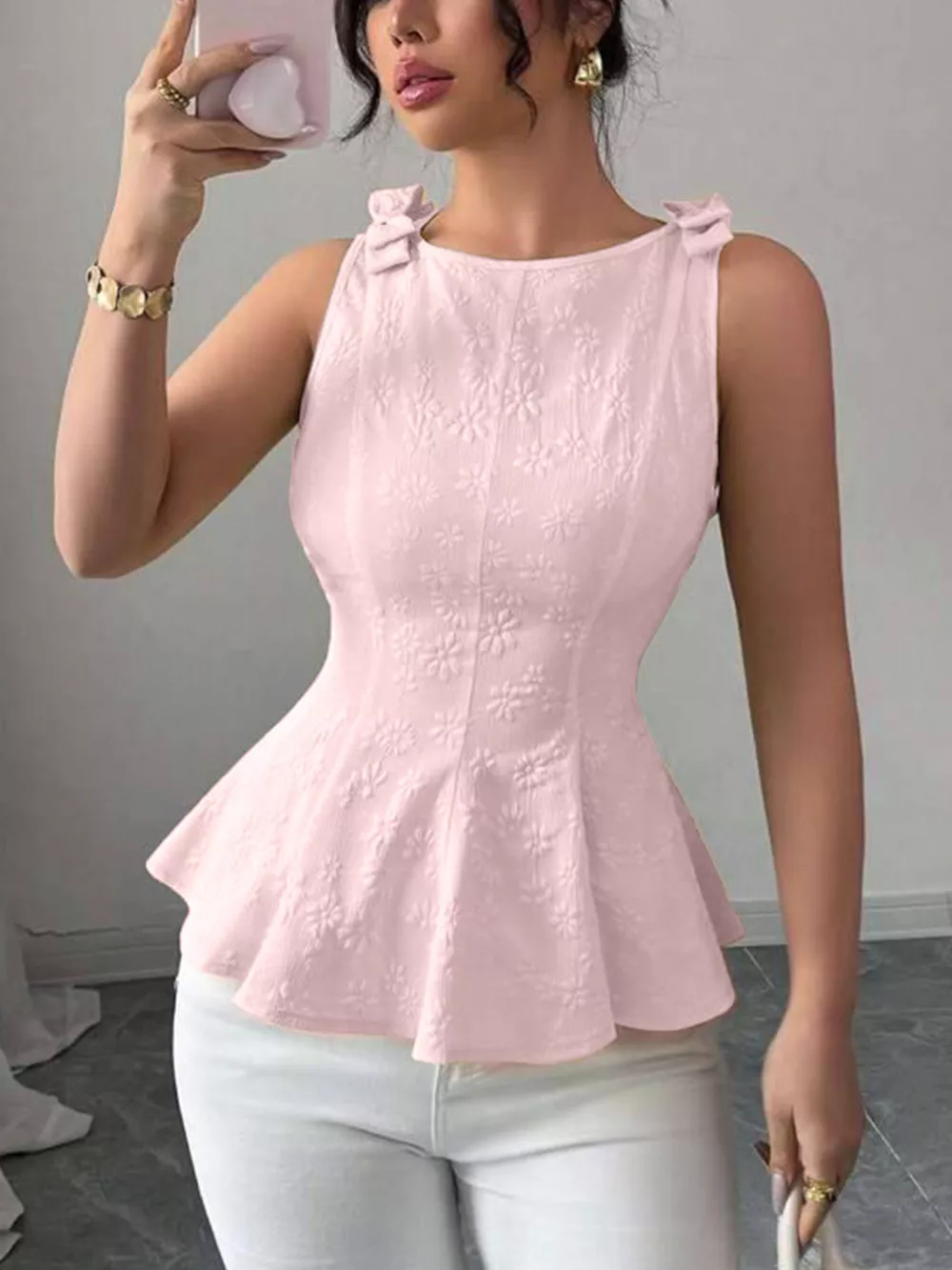 Bow Shoulder Peplum Tank, image 7