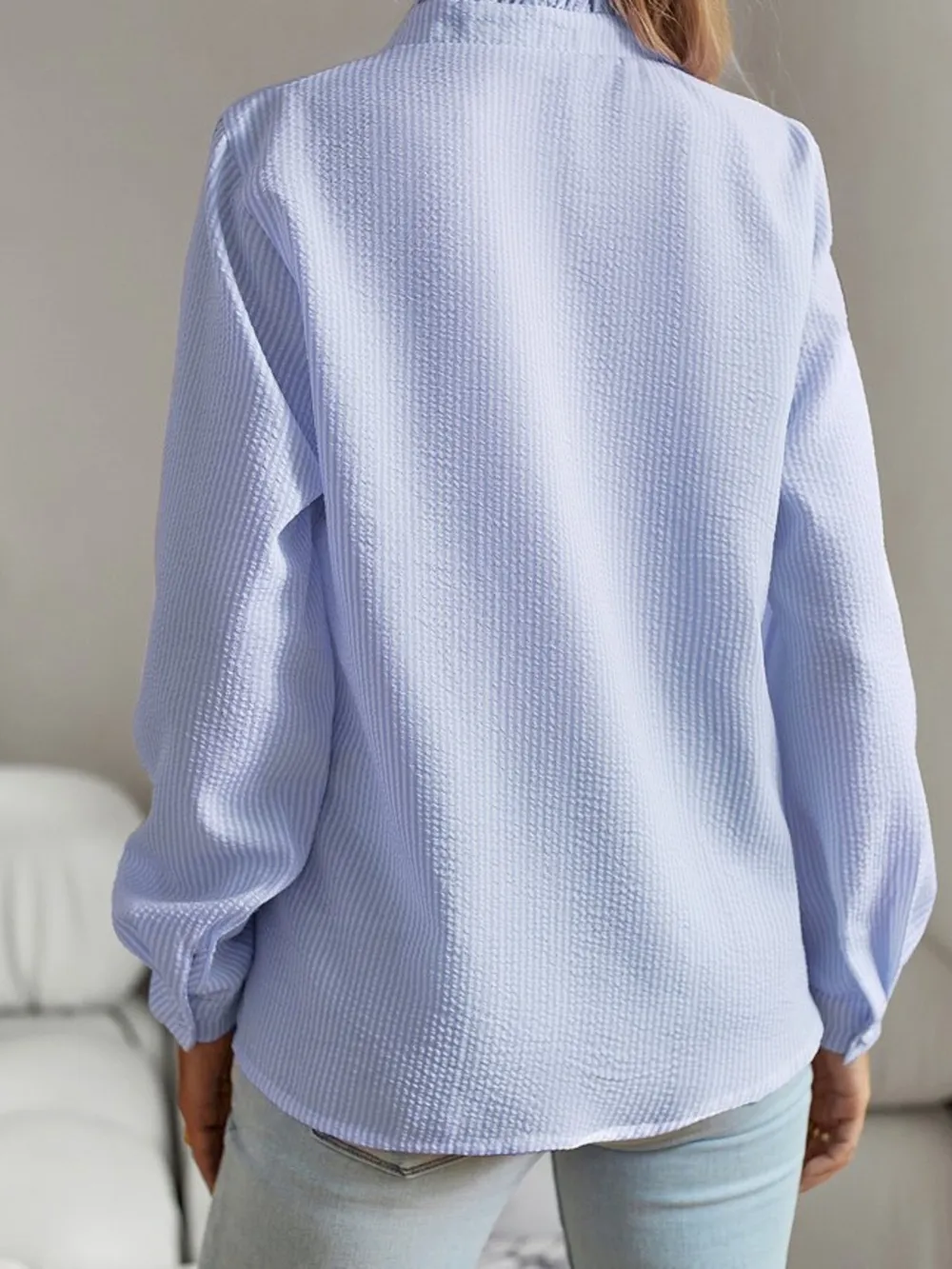 Striped Ruffle Detail Button-Up Blouse, image 6