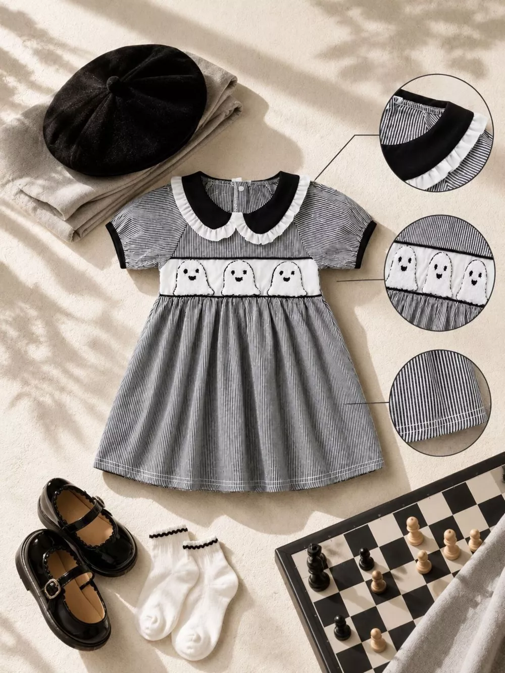 Children's Halloween Ghost Smocked Gingham Dress, image 3