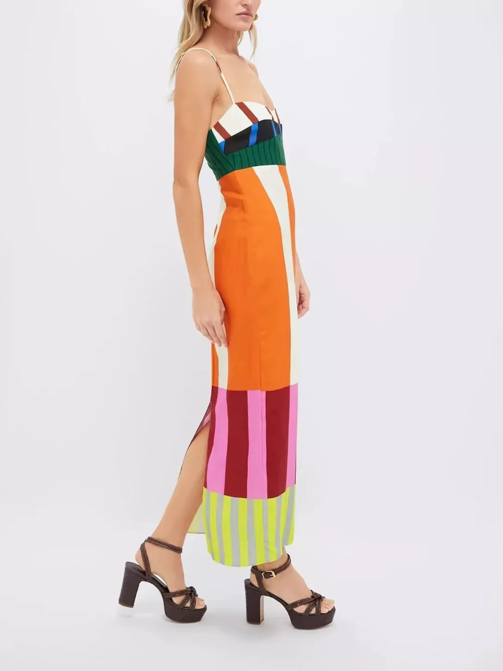 Color-Block Striped Spaghetti Strap Midi Dress, image 3