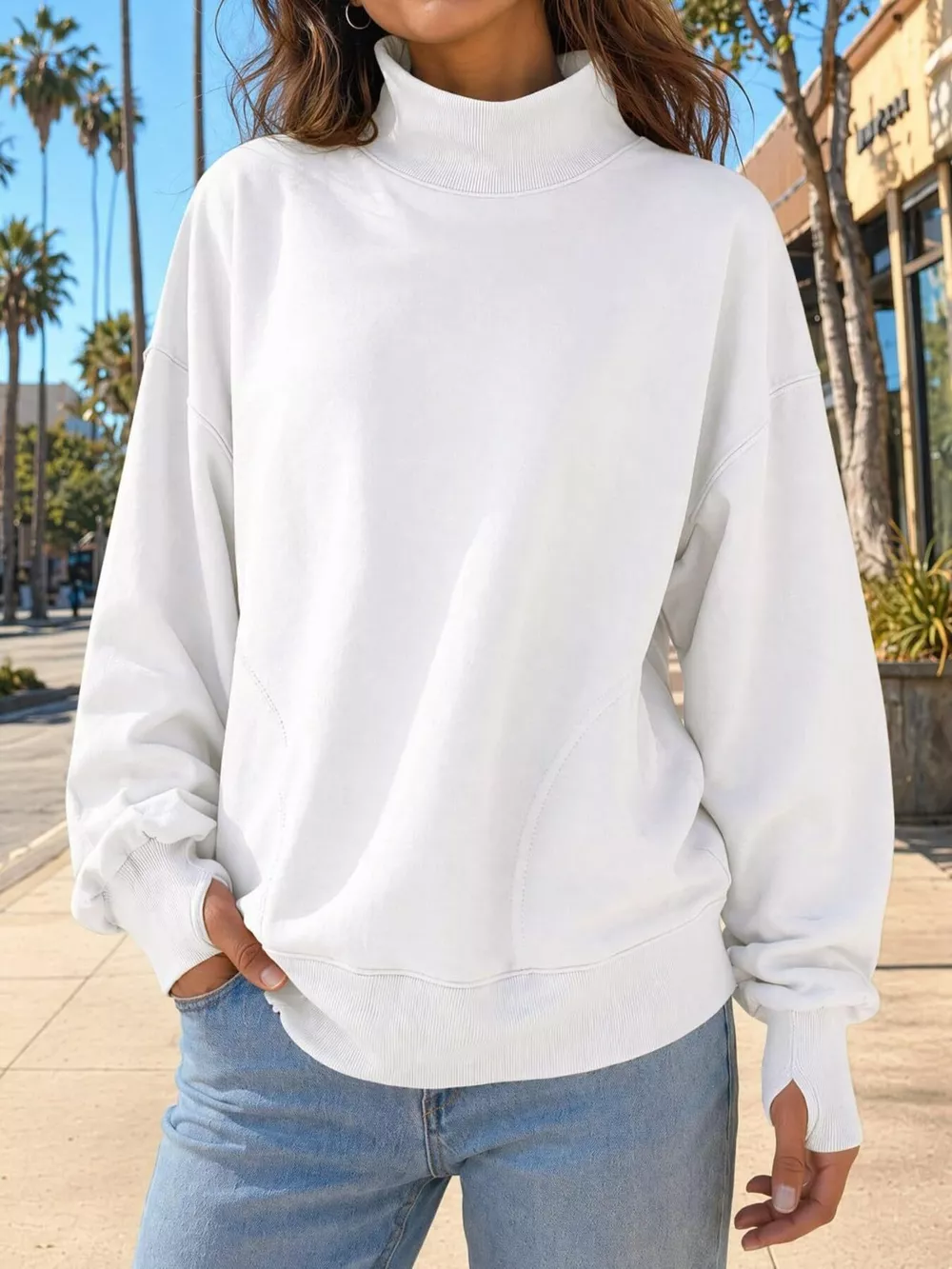 Mock Neck Oversized Sweatshirt, image 5