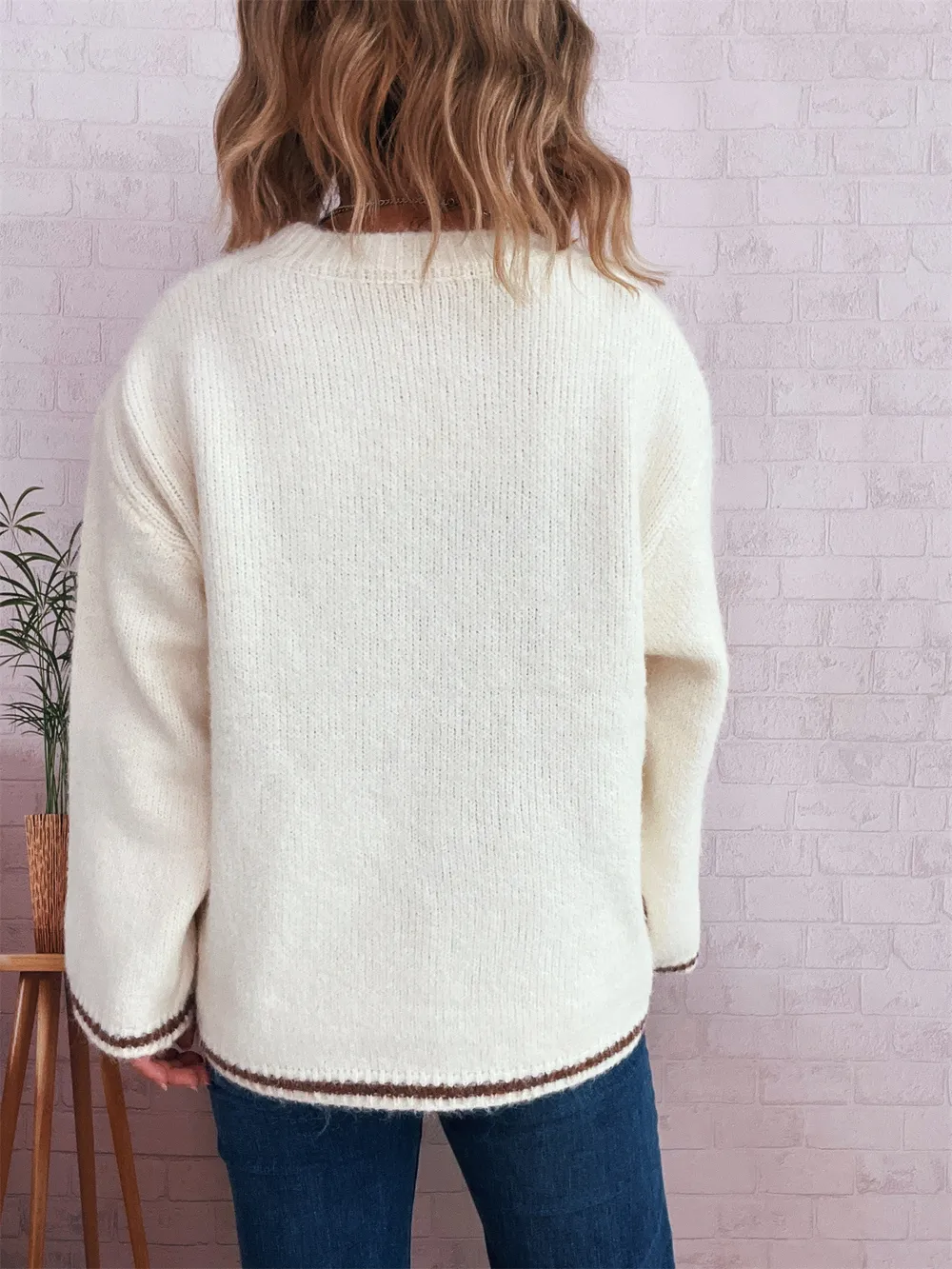 Contrast Trim Round Neck Cozy Sweater, image 20