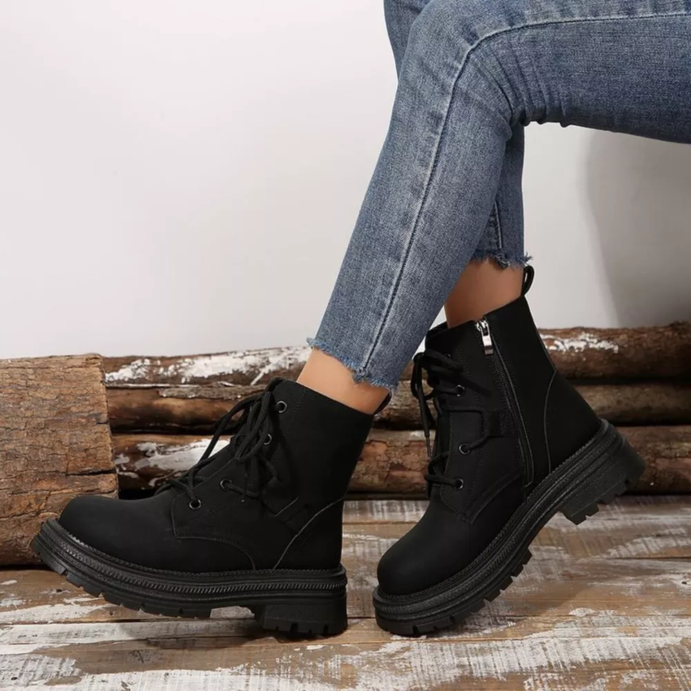 Round Toe Lace Up Platform Boots, image 4