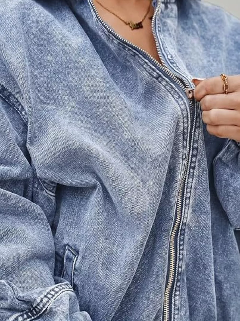 Vintage Washed Zip Up Hooded Denim Jacket, image 7