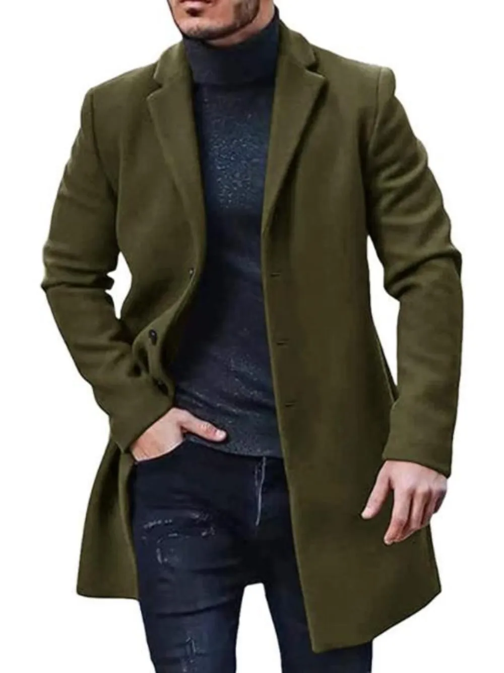 Men's Plus Size Classic Long Sleeve Overcoat, image 4