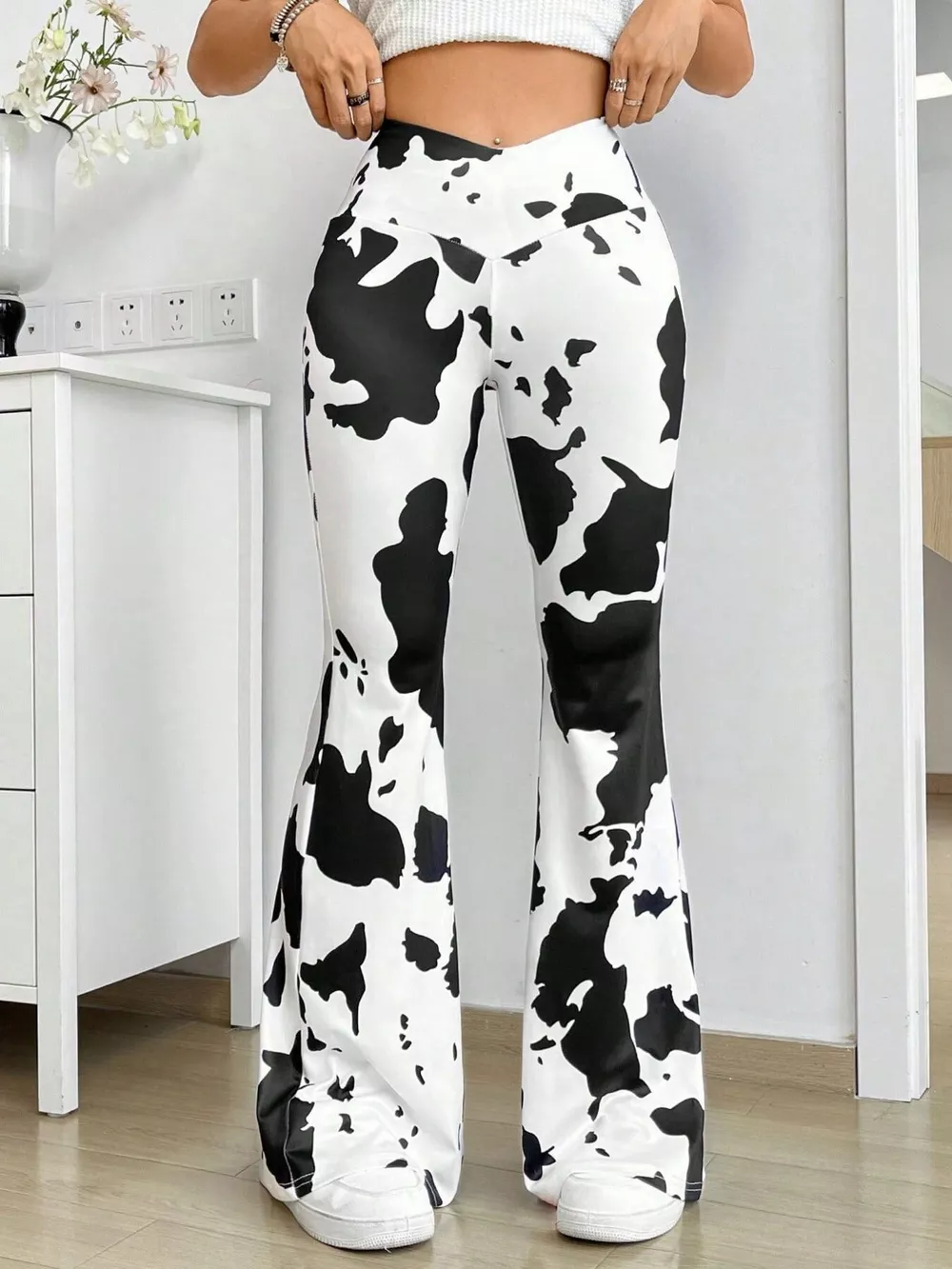 Cow Print Flared Pants, image 2