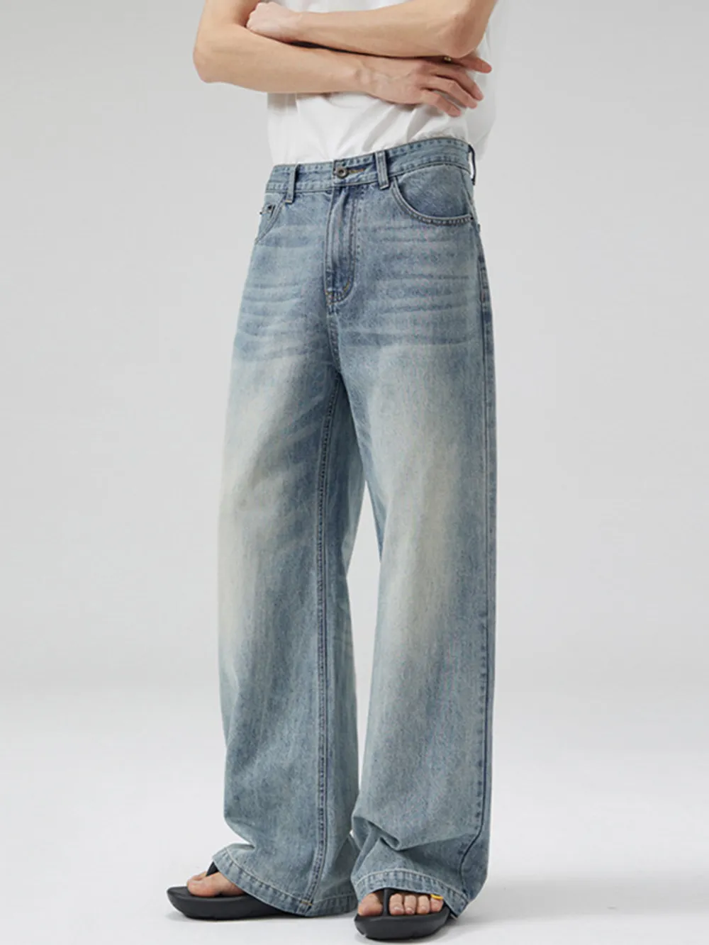Men's Full Size Washed Wide Leg Jeans Plus Size