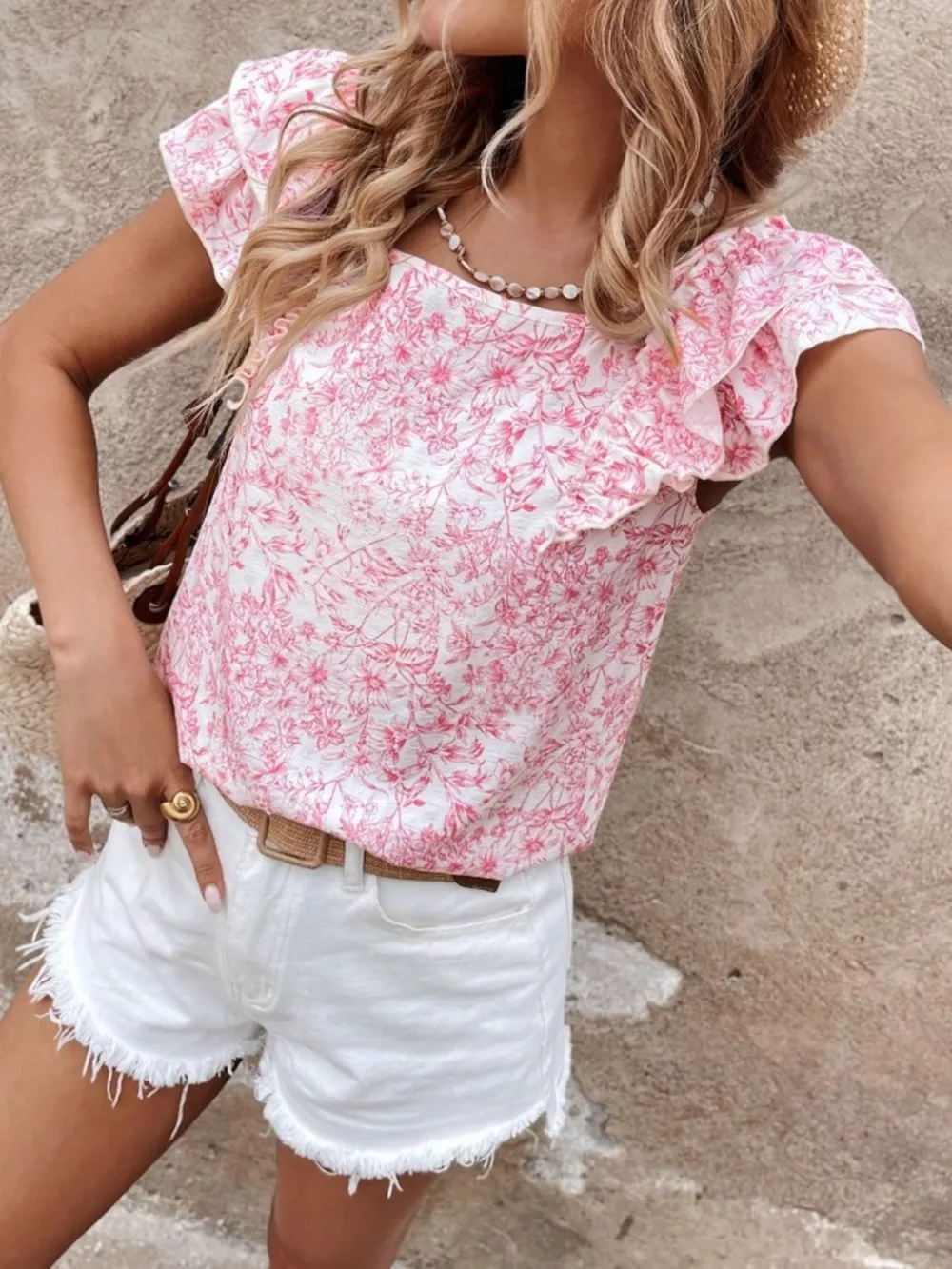 Floral Print Ruffle Trim Blouse, image 2