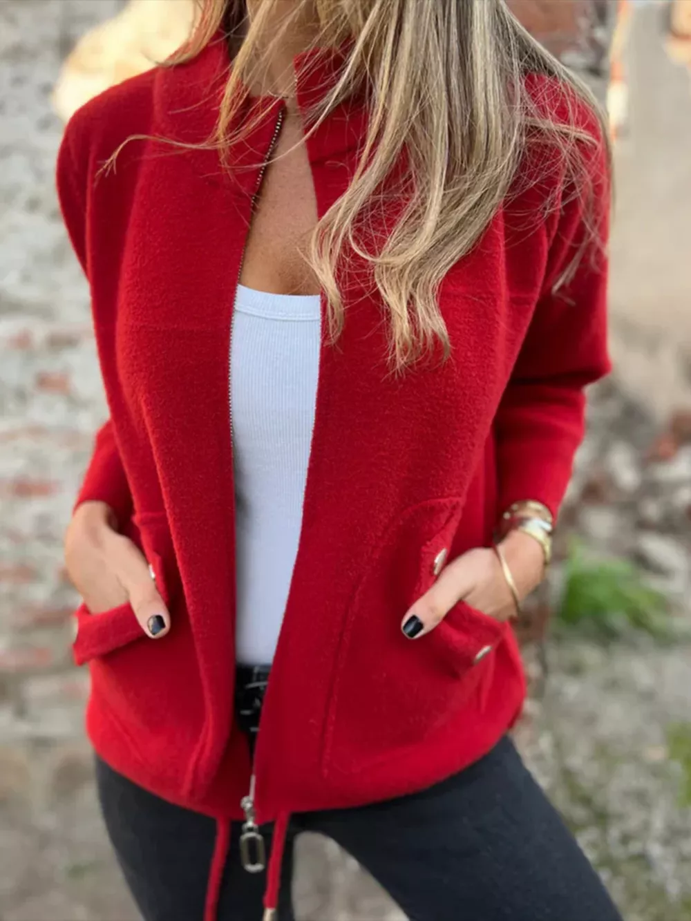 Full Size Textured Knit Zip Up Outerwear Plus Size, image 3