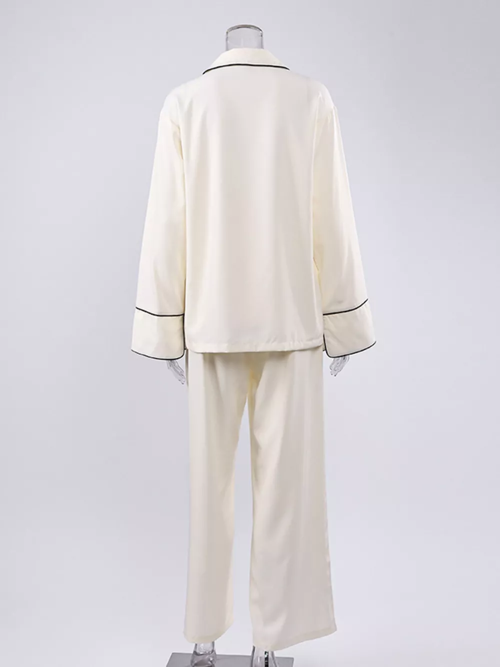 Contrast Trim Button Up Top and Pants Lounge Set, image 4