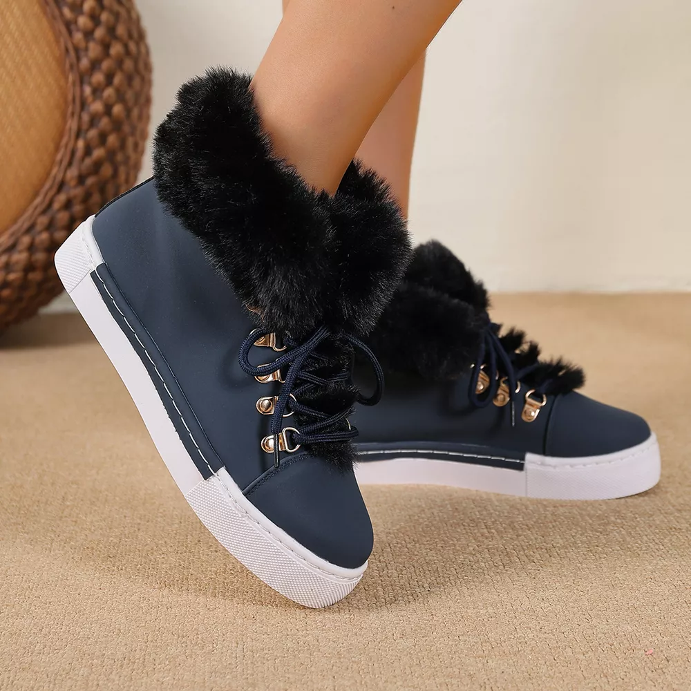 Fuzzy Trim Lace-Up Ankle Boots, image 9
