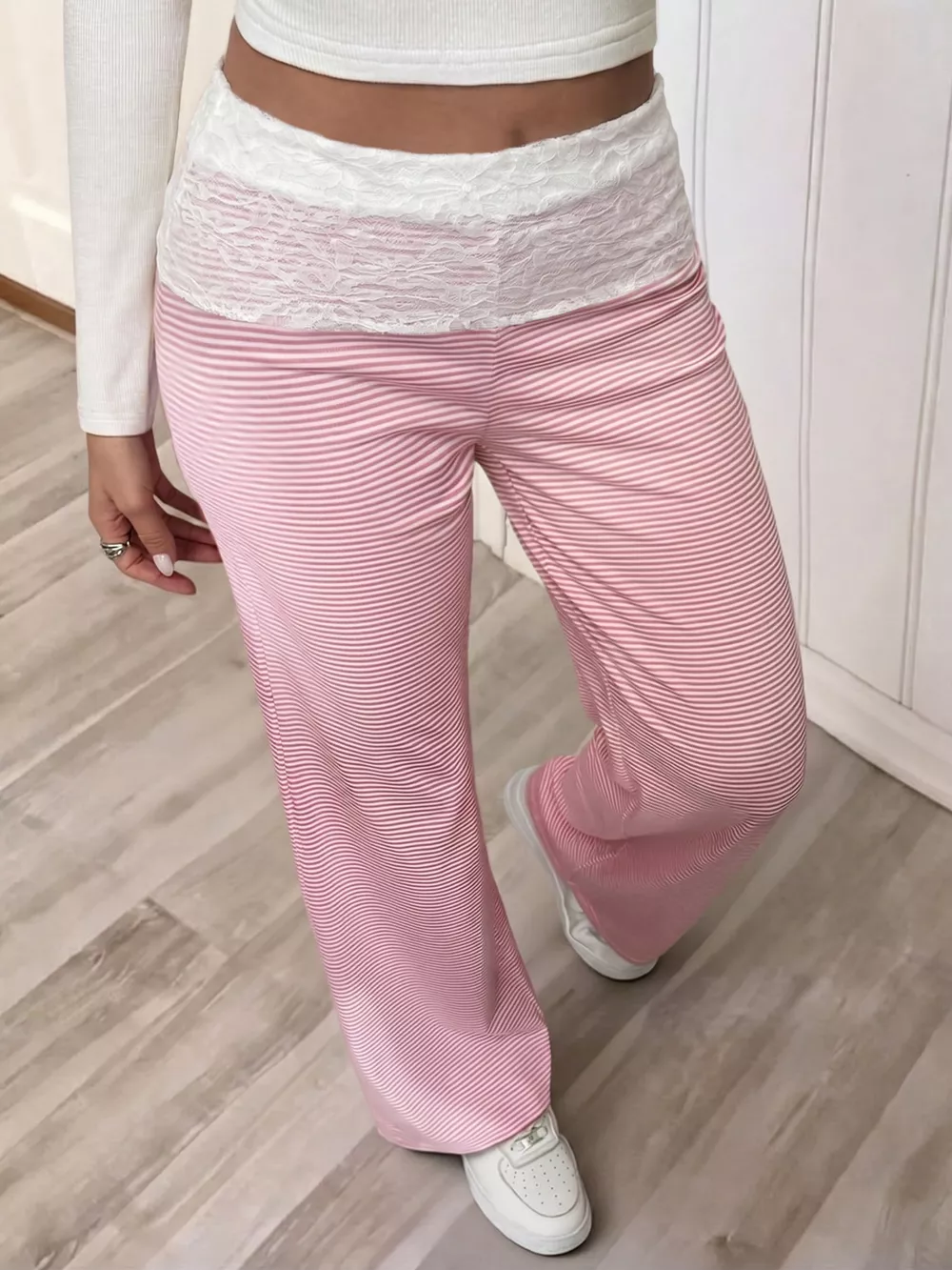 Lace Detail Striped Pants, image 3