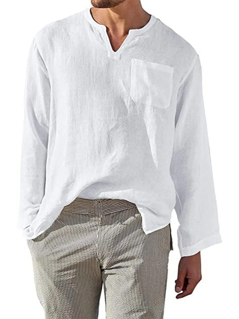 Men's Full Size Notched Long Sleeve Top Plus Size, image 9