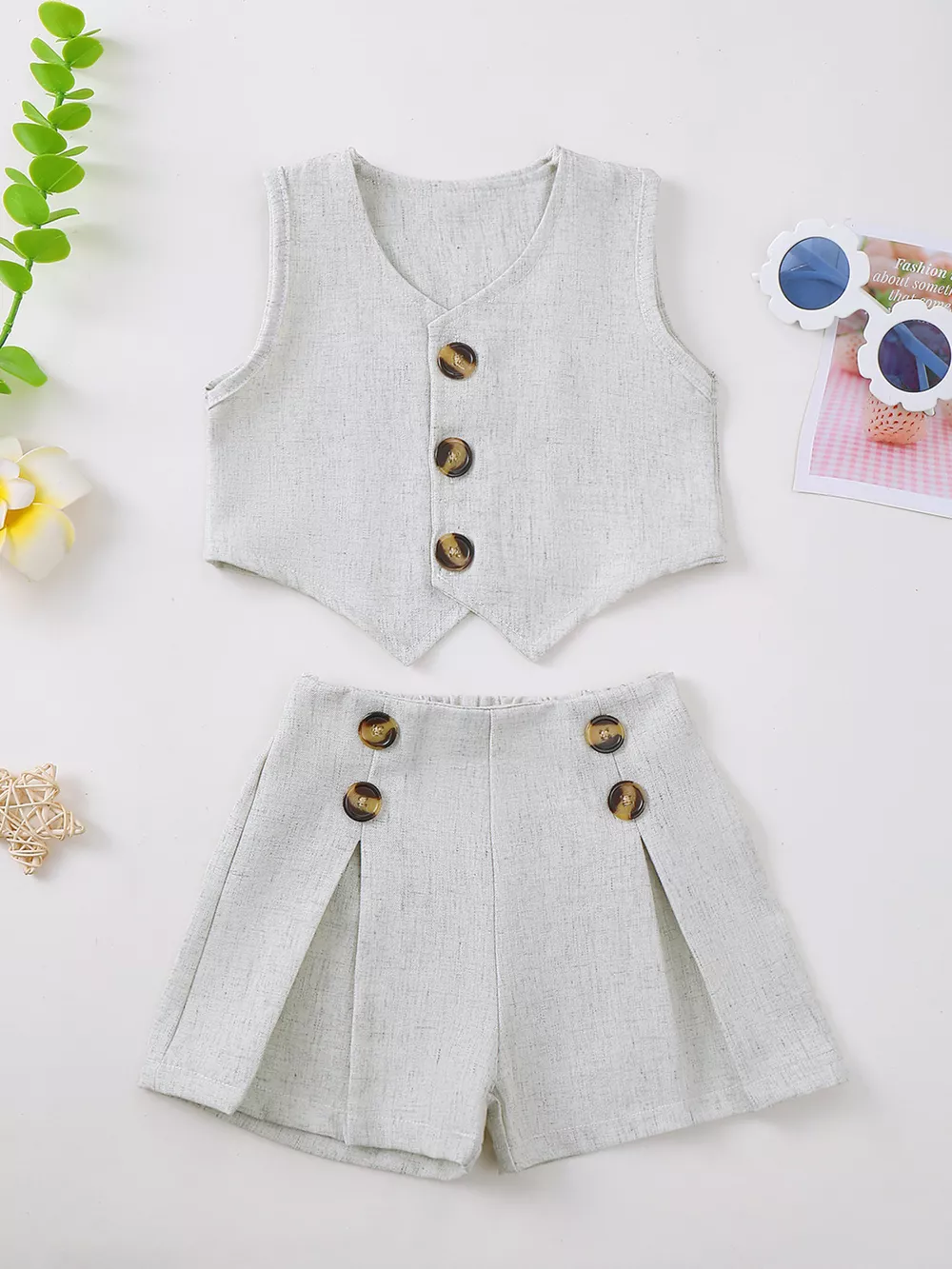 Children's Button Up Vest and Shorts Set