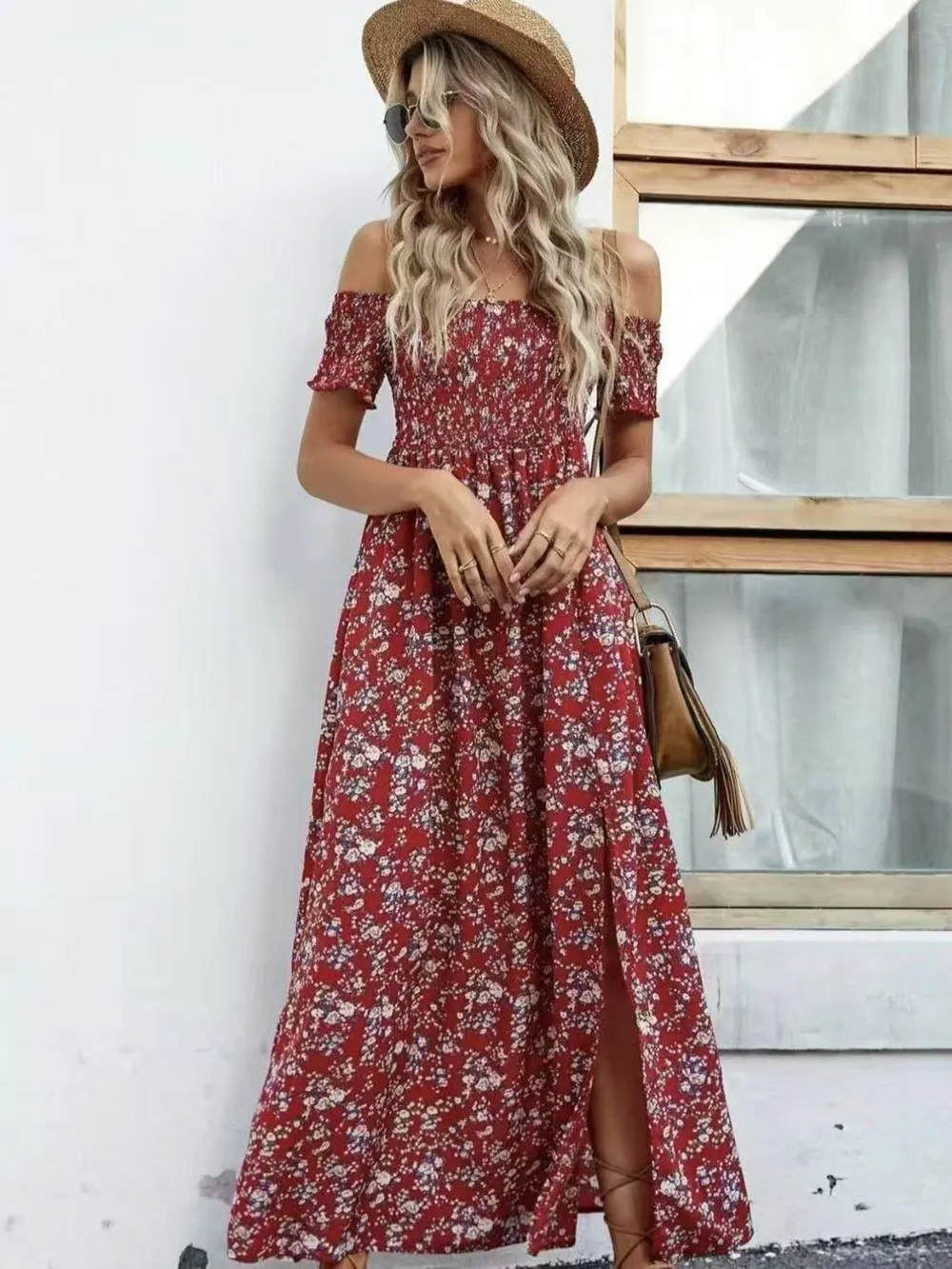 Full Size Slit Off-Shoulder Floral Midi Dress Plus Size, image 8