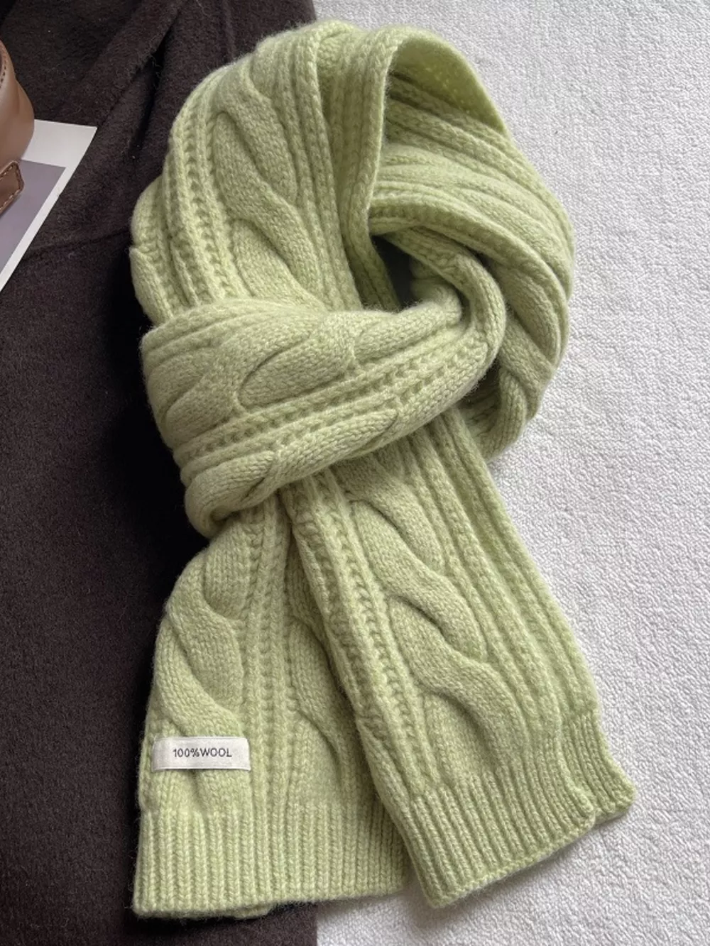 Wool Cable Knit Winter Scarf, image 3