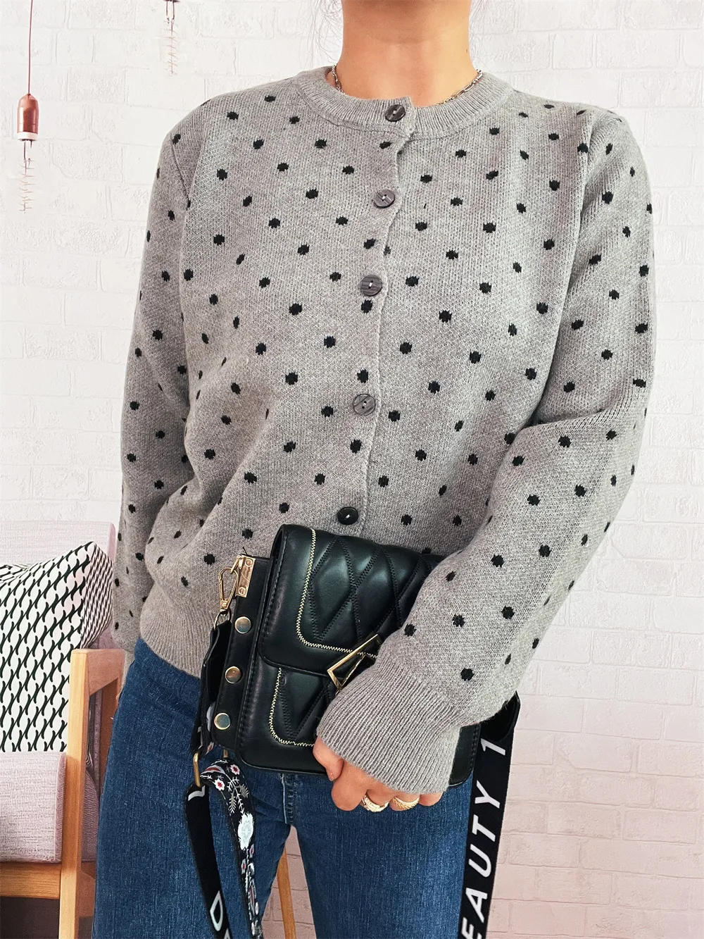 Polka Dot Button-Up Cardigan, image 7
