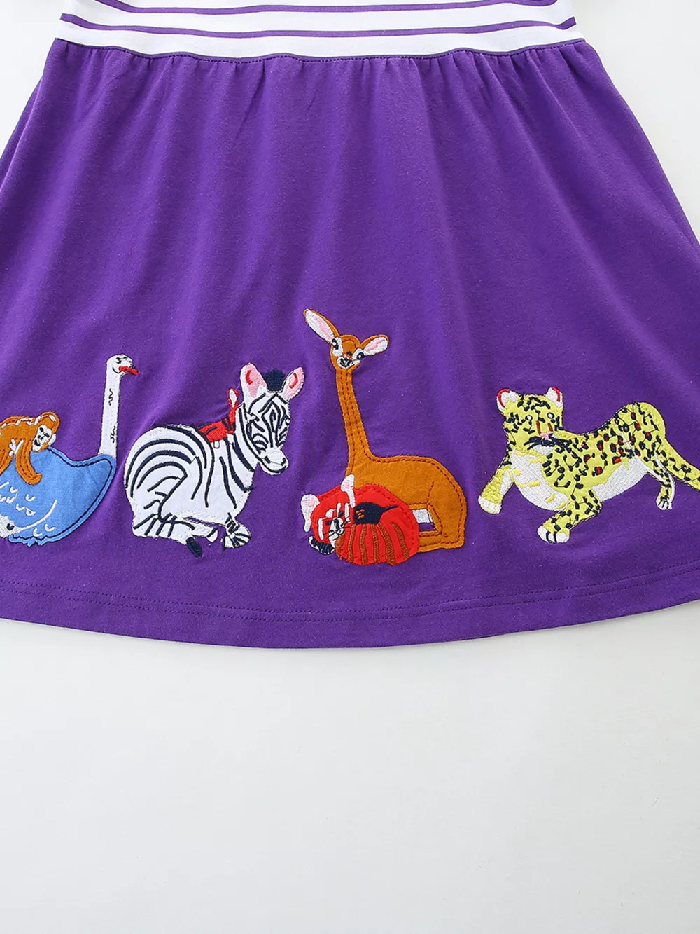 Children's Striped & Animal Embroidered Dress, image 3