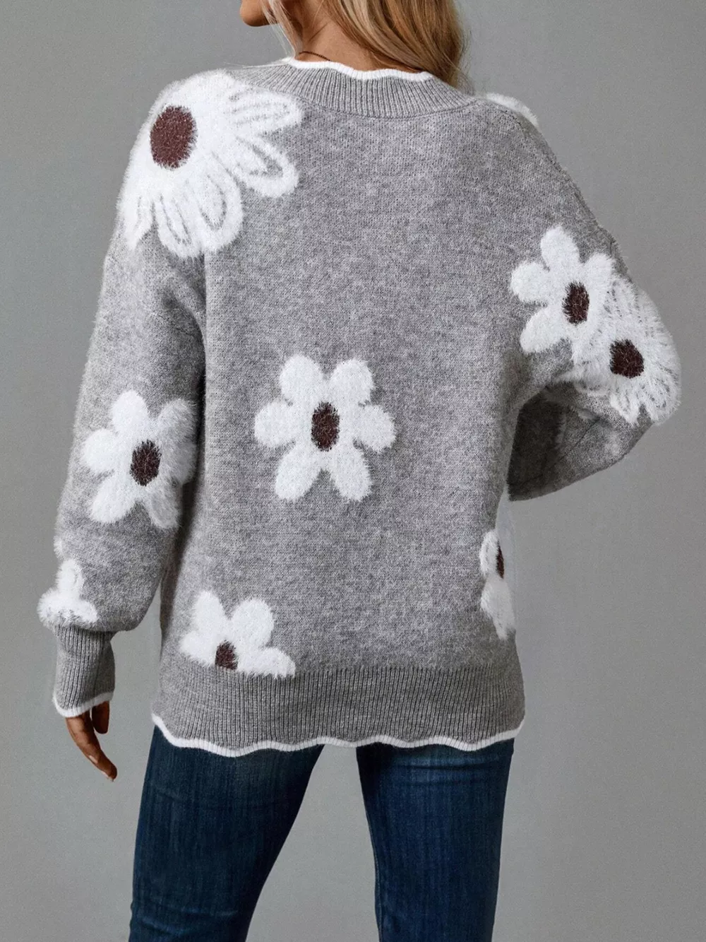 Floral V-Neck Long Sleeve Sweater, image 6