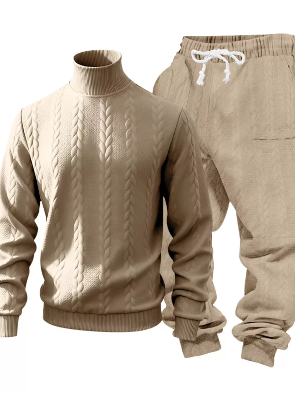 Men's Full Size Cable Knit Mock Neck Sweater and Joggers Set Plus Size, image 14