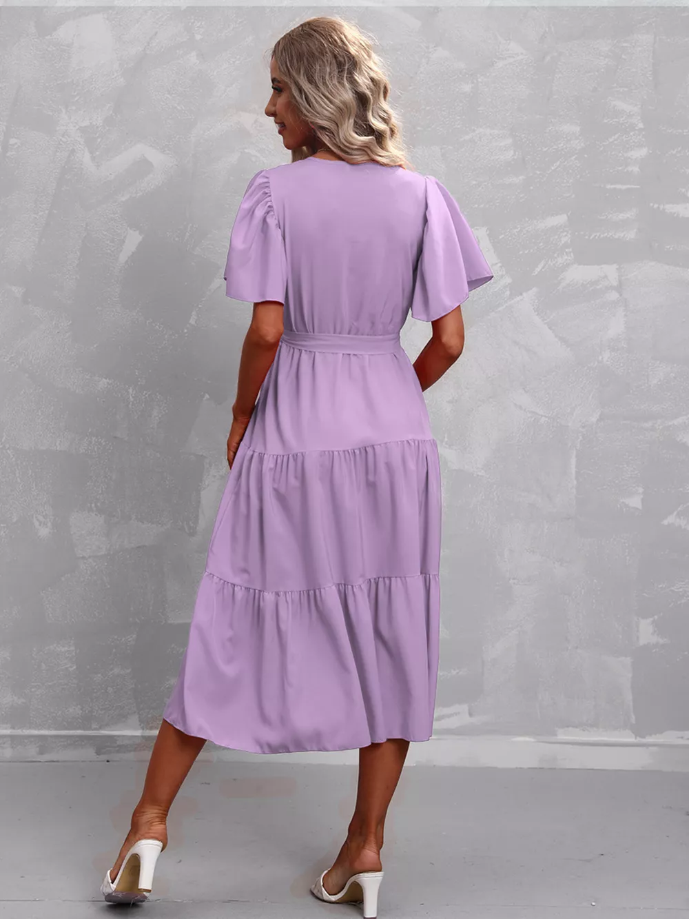 Flutter Sleeve Tiered Midi Dress, image 17