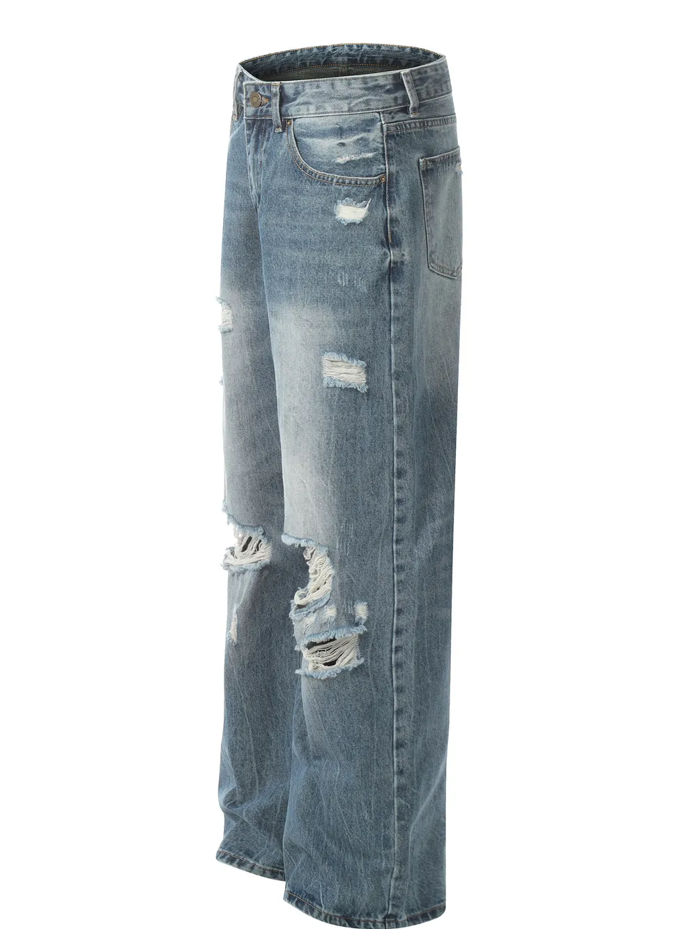 Men's Distressed Washed Wide Leg Jeans, image 2