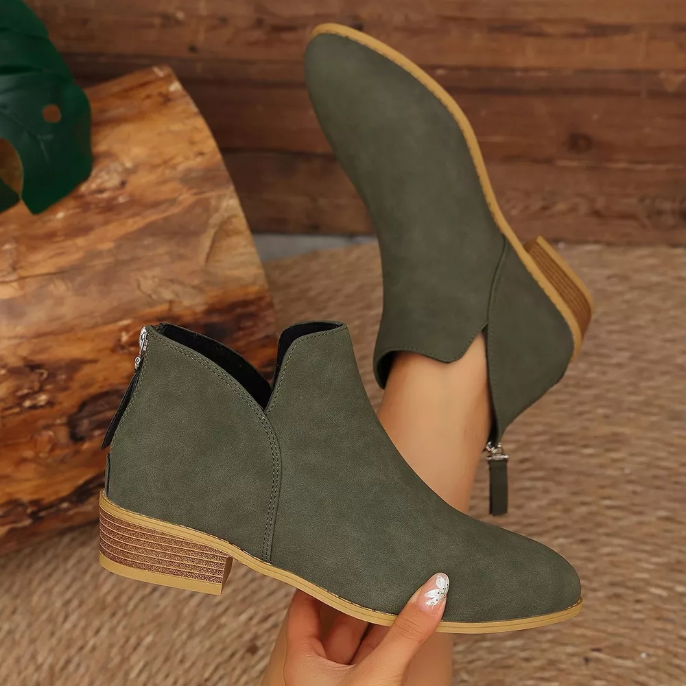 Classic Faux Leather V-Cut Ankle Boots with Block Heel, image 12