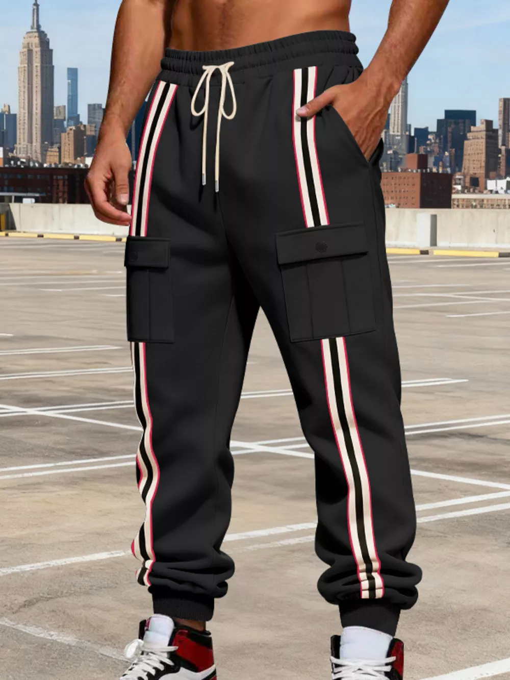 Men's Full Size Casual Striped Cargo Joggers Plus Size, image 4