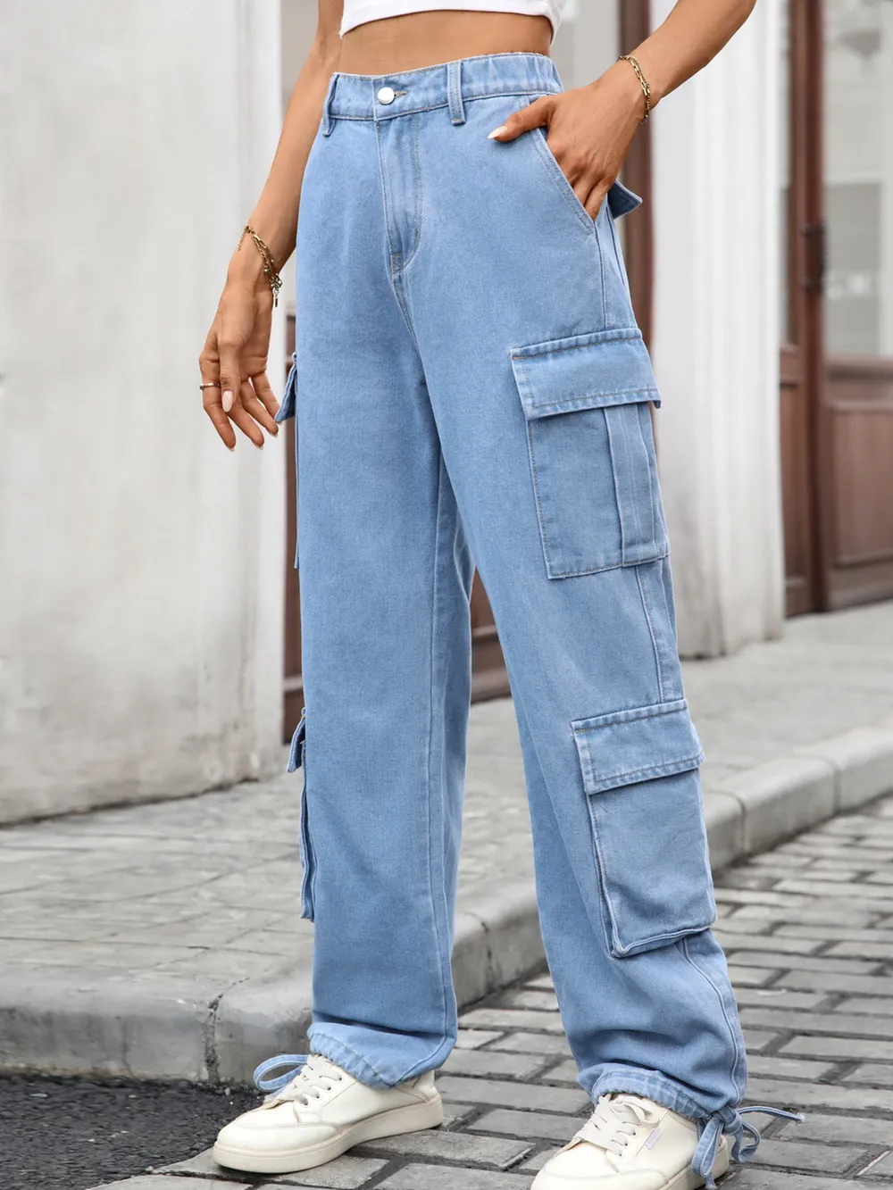 Casual Wide Leg Cargo Jeans, image 7