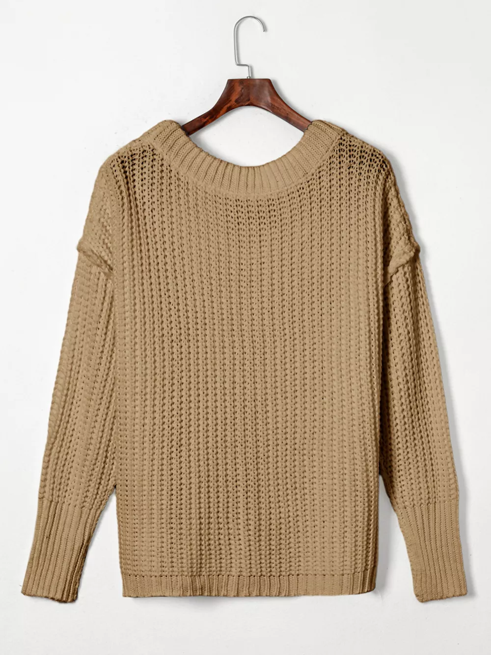 Ribbed Knit Round Neck Slouchy Chunky Sweater, image 14