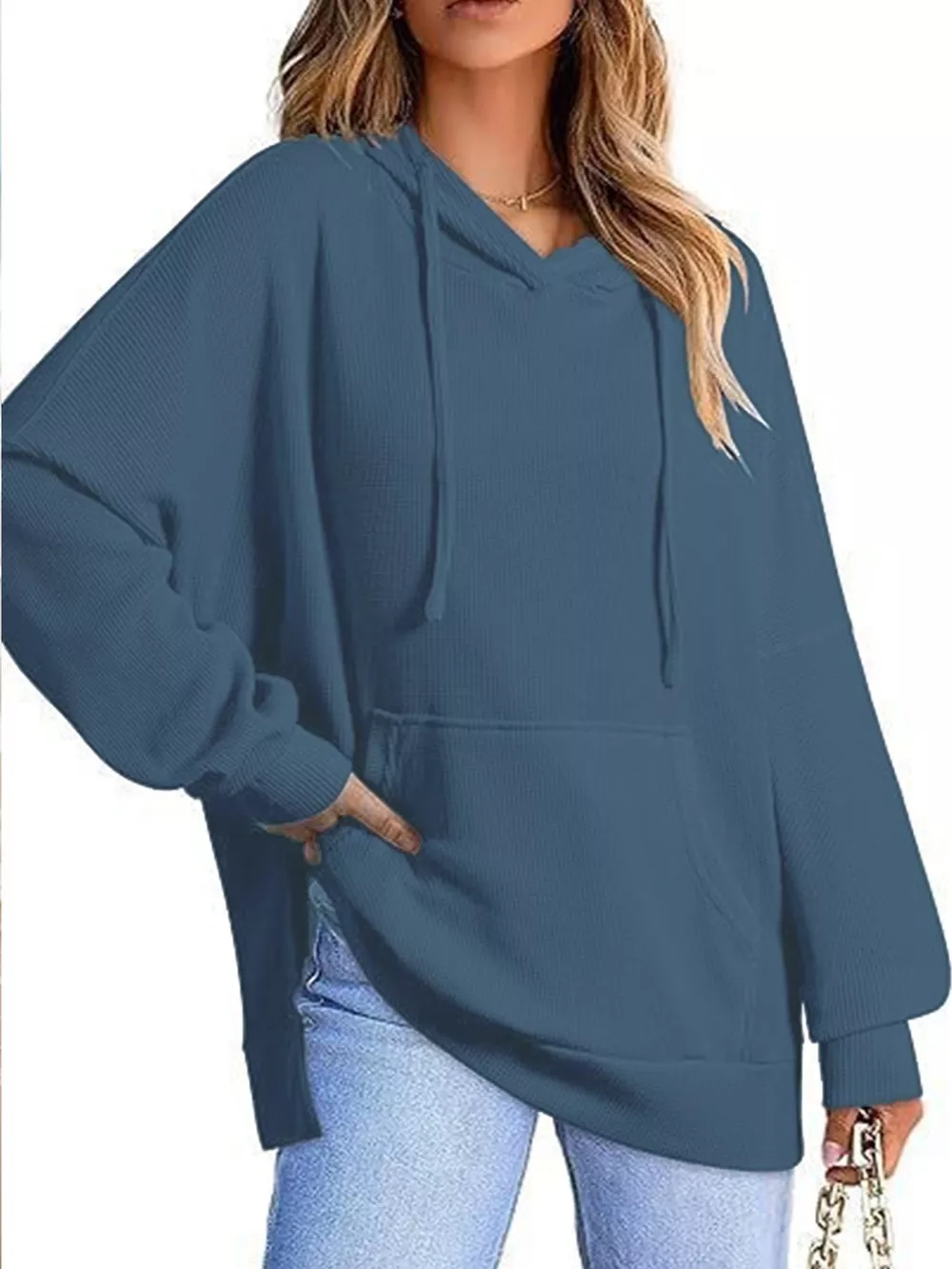 Oversized Drawstring Side Slit Hoodie, image 11