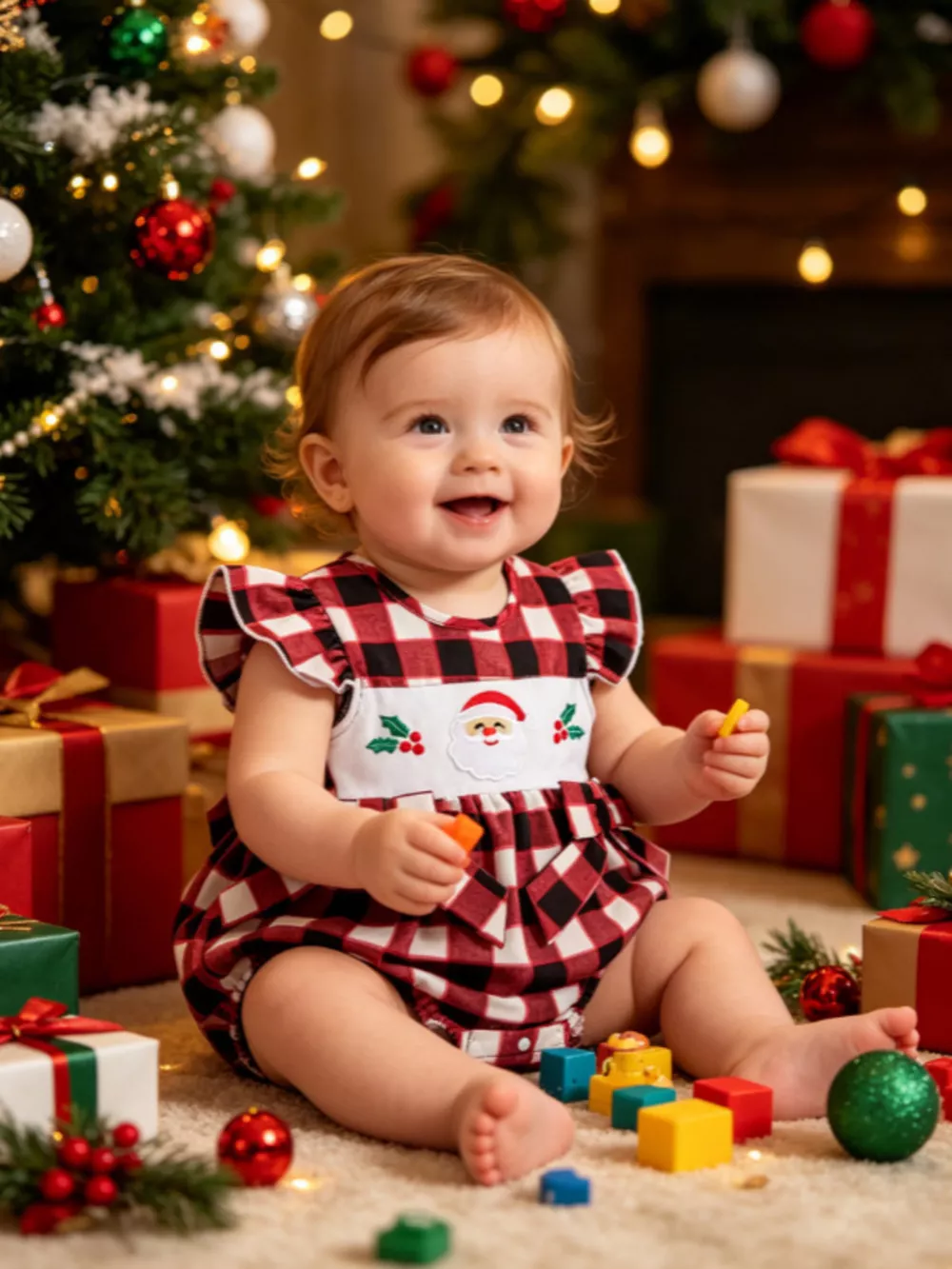 Children's Christmas Ruffle Bodysuit with Embroidery, image 2